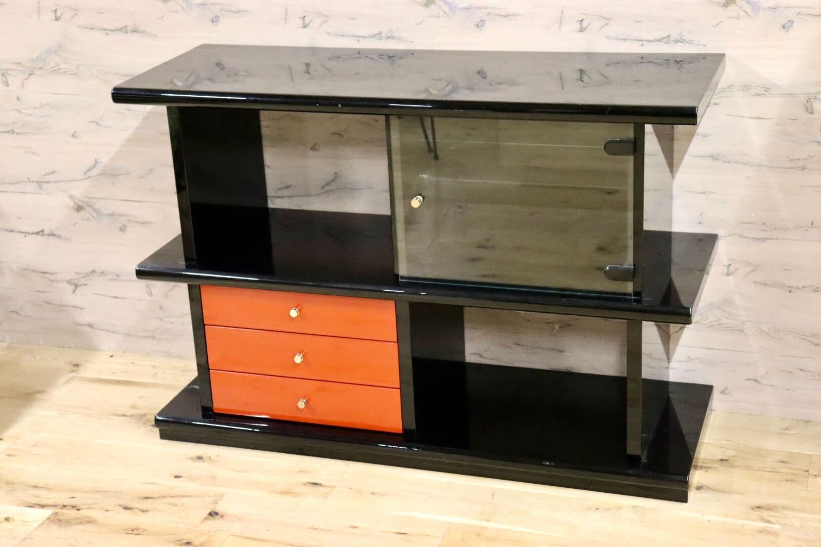 GMHS187B○輪島塗り 飾り棚 サイドボード 茶箪笥 茶棚 収納棚 朱色 伝統工芸 和家具 和モダン 和室 座敷 最高級 アンティーク 検)モリシゲ