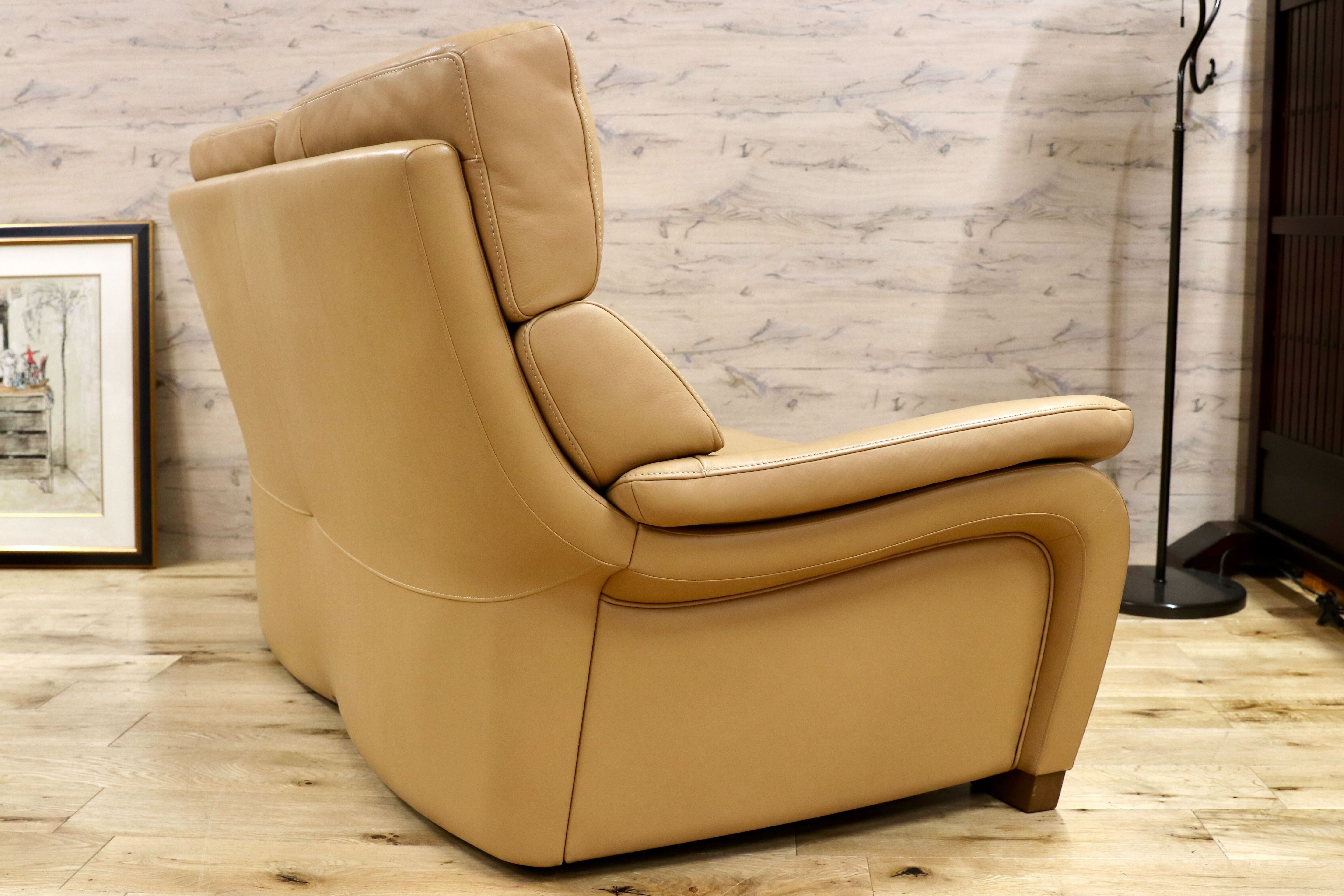 GMHK70○karimoku / カリモク 2人掛けソファ ラブソファ 2シーター 本革 ベージュ 国産家具 約28万