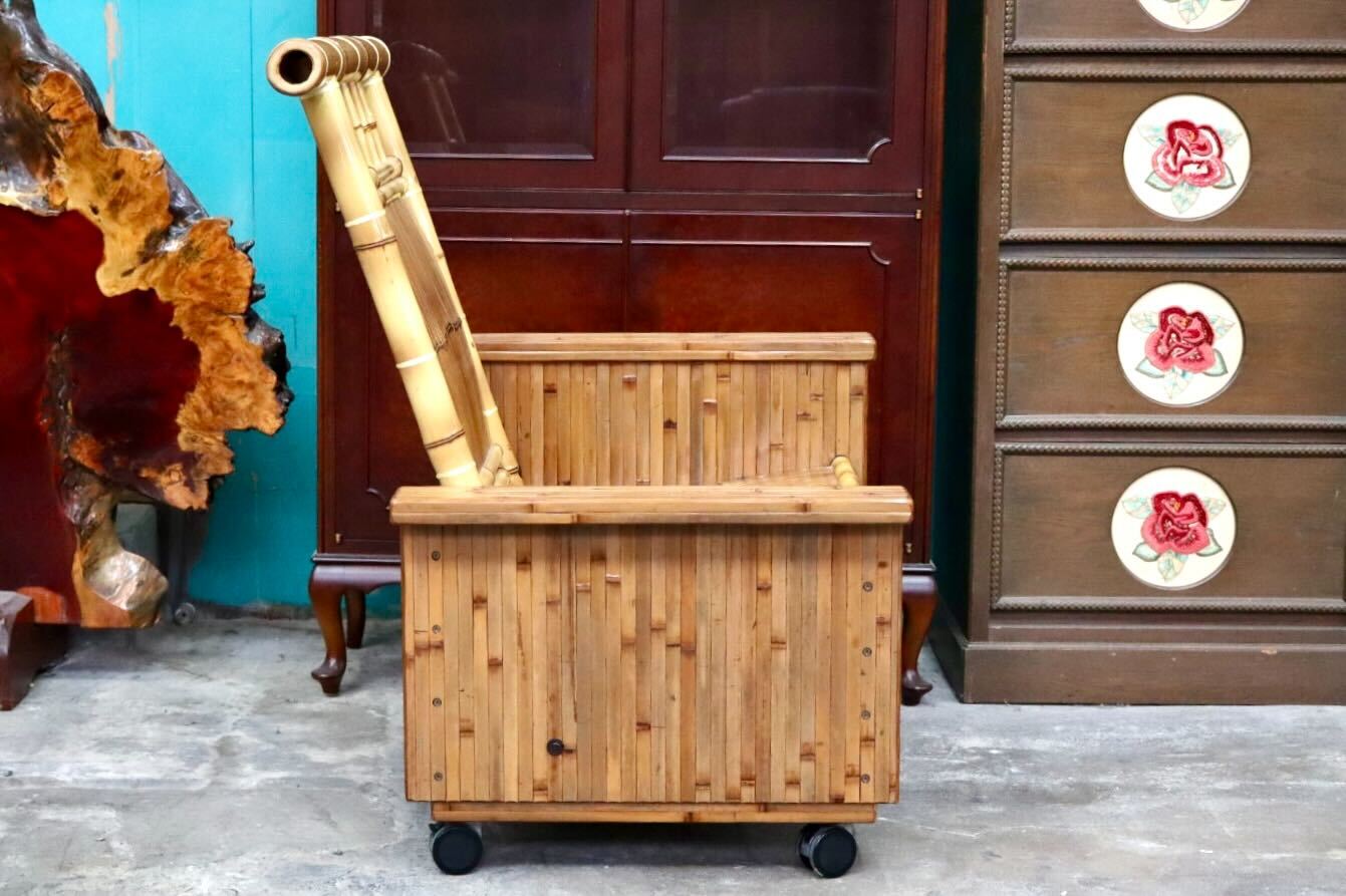 GMIH428○梅里竹芸 1人掛けソファ アームチェア 左高タイプ 高級 真竹 伝統工芸品 キャスター付き 健康椅子 和モダン 定価約25万