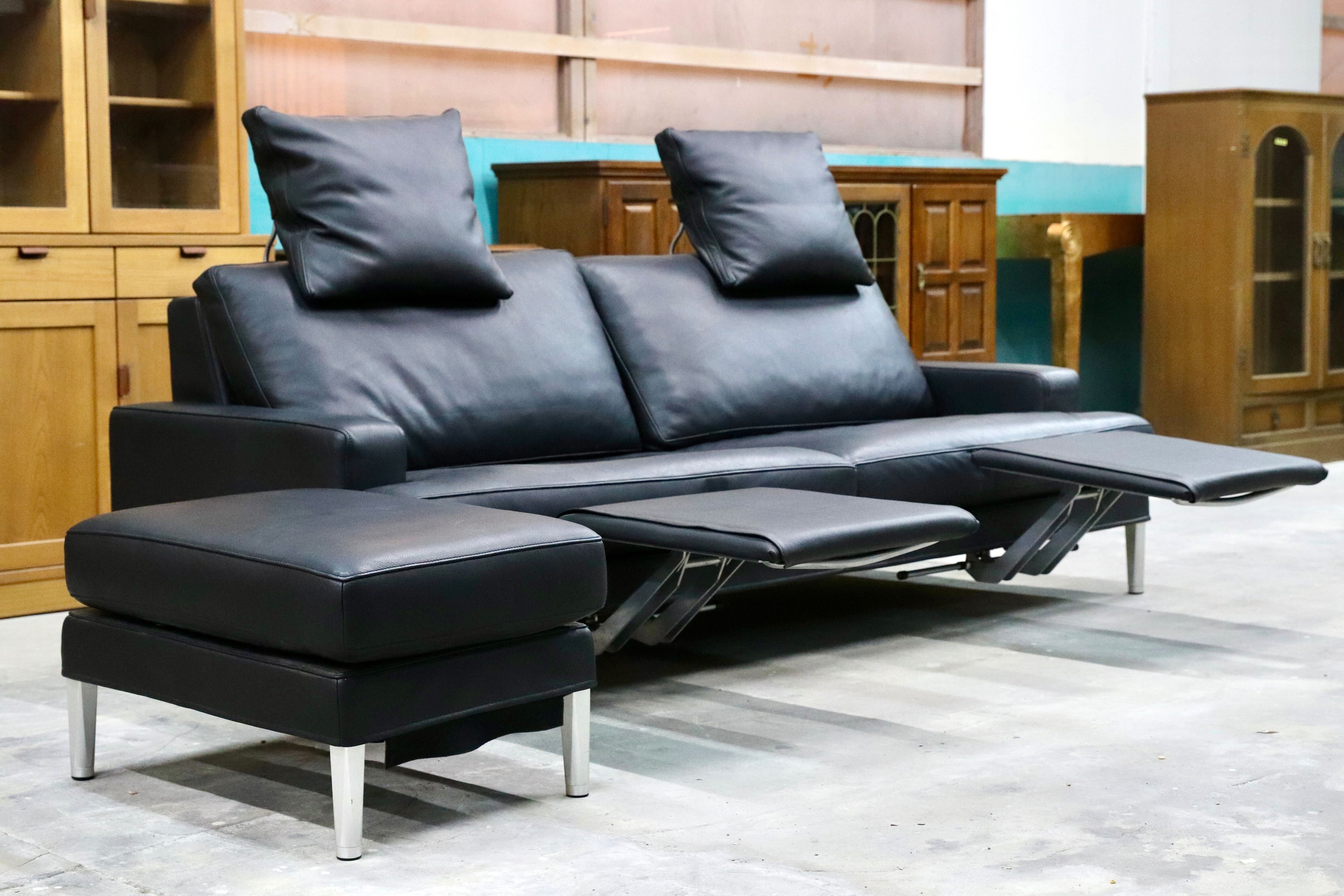 GMIS57○desede / デセデ FSM Clarus 3人掛けソファ オットマン 北欧 本革 黒 IDC大塚家具 最高級 定価約150万 稀少