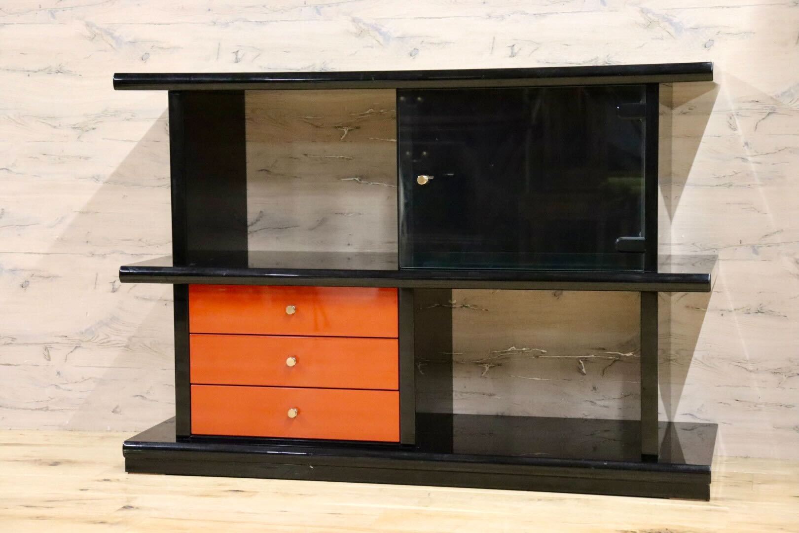 GMHS187C○輪島塗り 飾り棚 サイドボード 茶箪笥 茶棚 収納棚 朱色 伝統工芸 和家具 和モダン 和室 座敷 最高級 アンティーク 検)モリシゲ