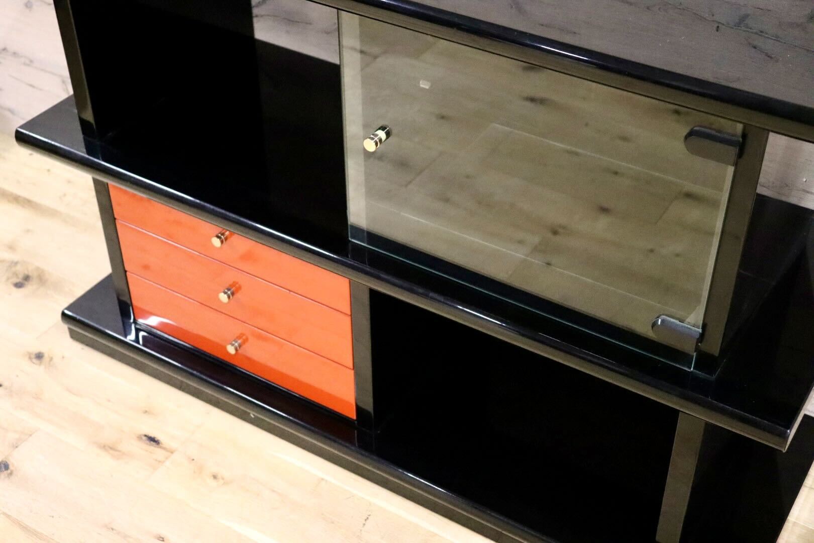 GMHS187C○輪島塗り 飾り棚 サイドボード 茶箪笥 茶棚 収納棚 朱色 伝統工芸 和家具 和モダン 和室 座敷 最高級 アンティーク 検)モリシゲ