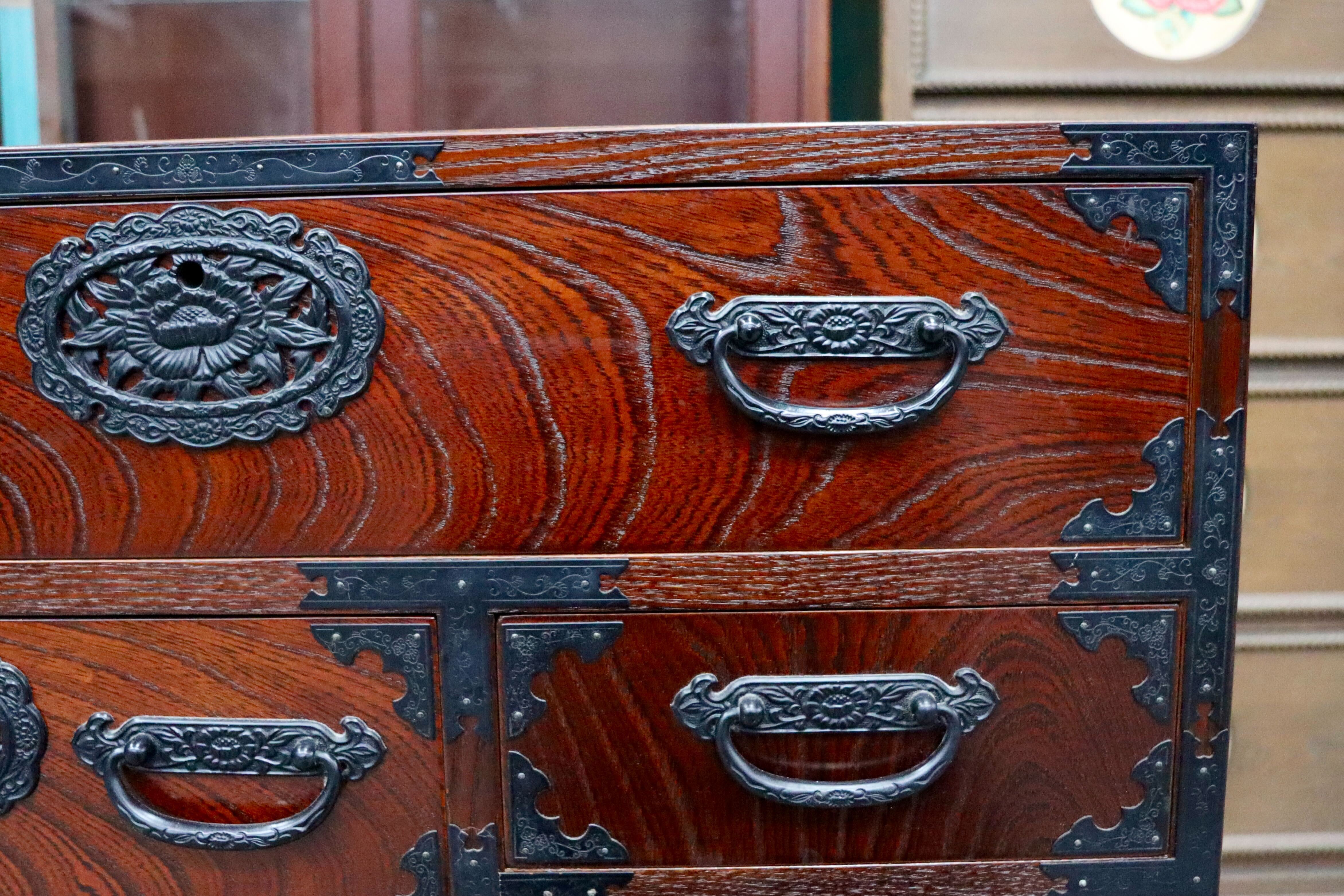 GMIS428B○時代箪笥 整理箪笥 民芸箪笥 伝統工芸 チェスト 和箪笥 和家具 5段チェスト 和室 和モダン 古民家 レトロ 吉野民芸 検)