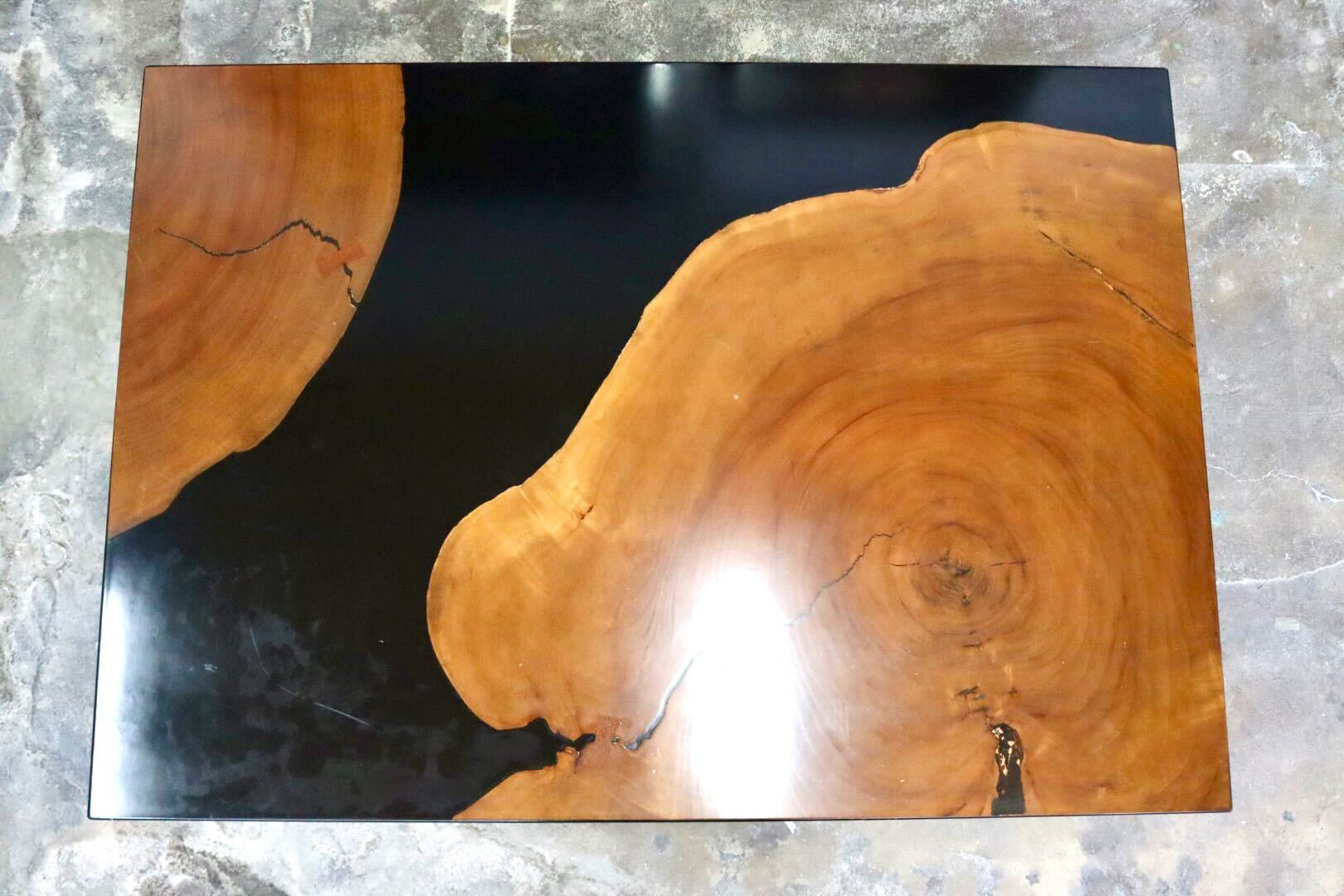 GMIH422C○松岡漆工 センターテーブル ローテーブル 座卓 大楠年輪 木製 漆 和家具 和モダン 和室 リビング レトロ ヴィンテージ