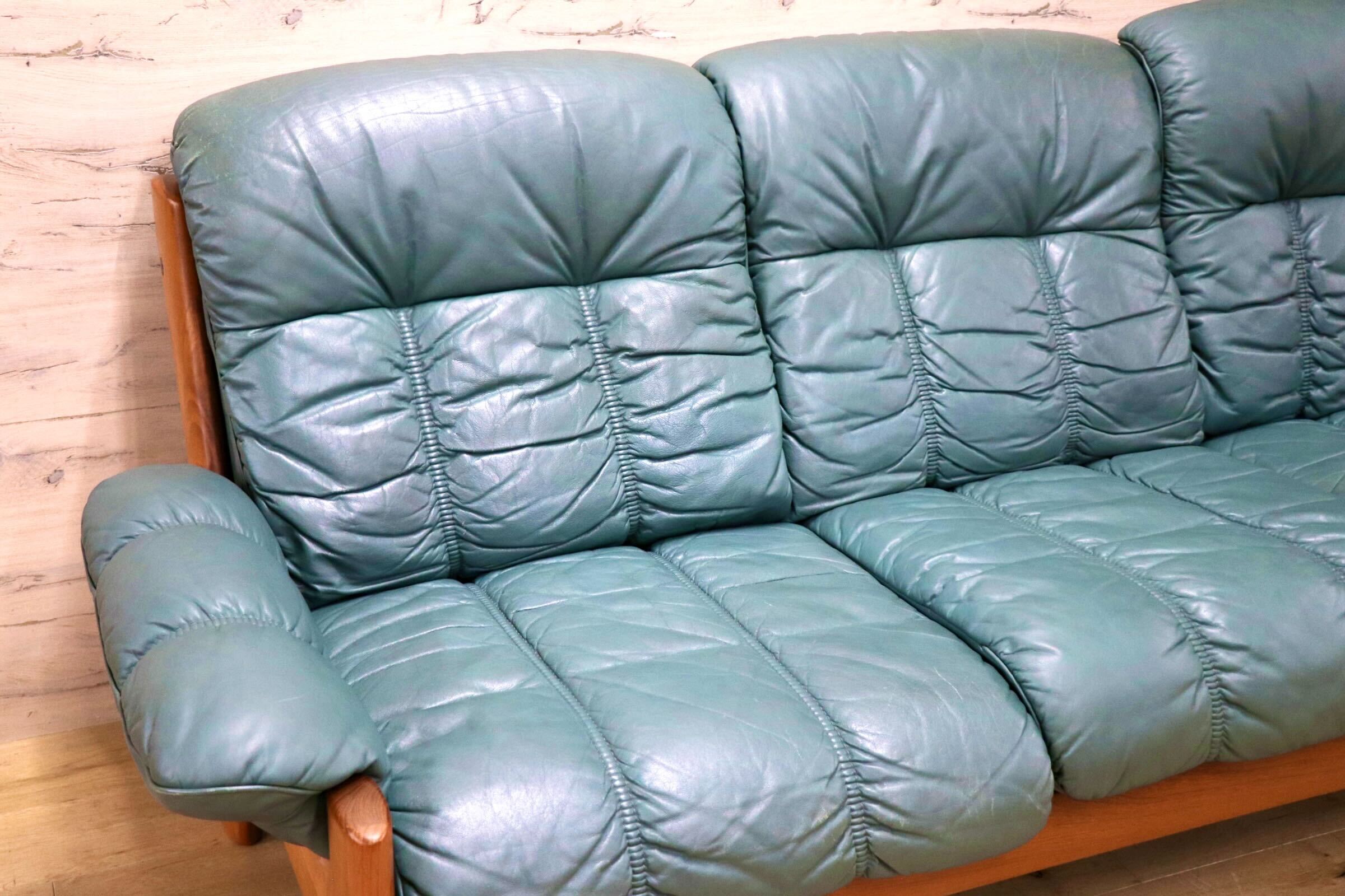 GMJK103○EKORNES / エコーネス Montana モンタナ 3人掛けソファ トリプルソファ 北欧ヴィンテージ チーク材 本革 レザー 稀少