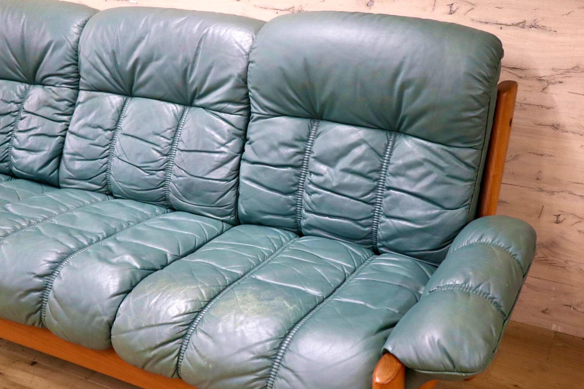 GMJK103○EKORNES / エコーネス Montana モンタナ 3人掛けソファ トリプルソファ 北欧ヴィンテージ チーク材 本革 レザー 稀少