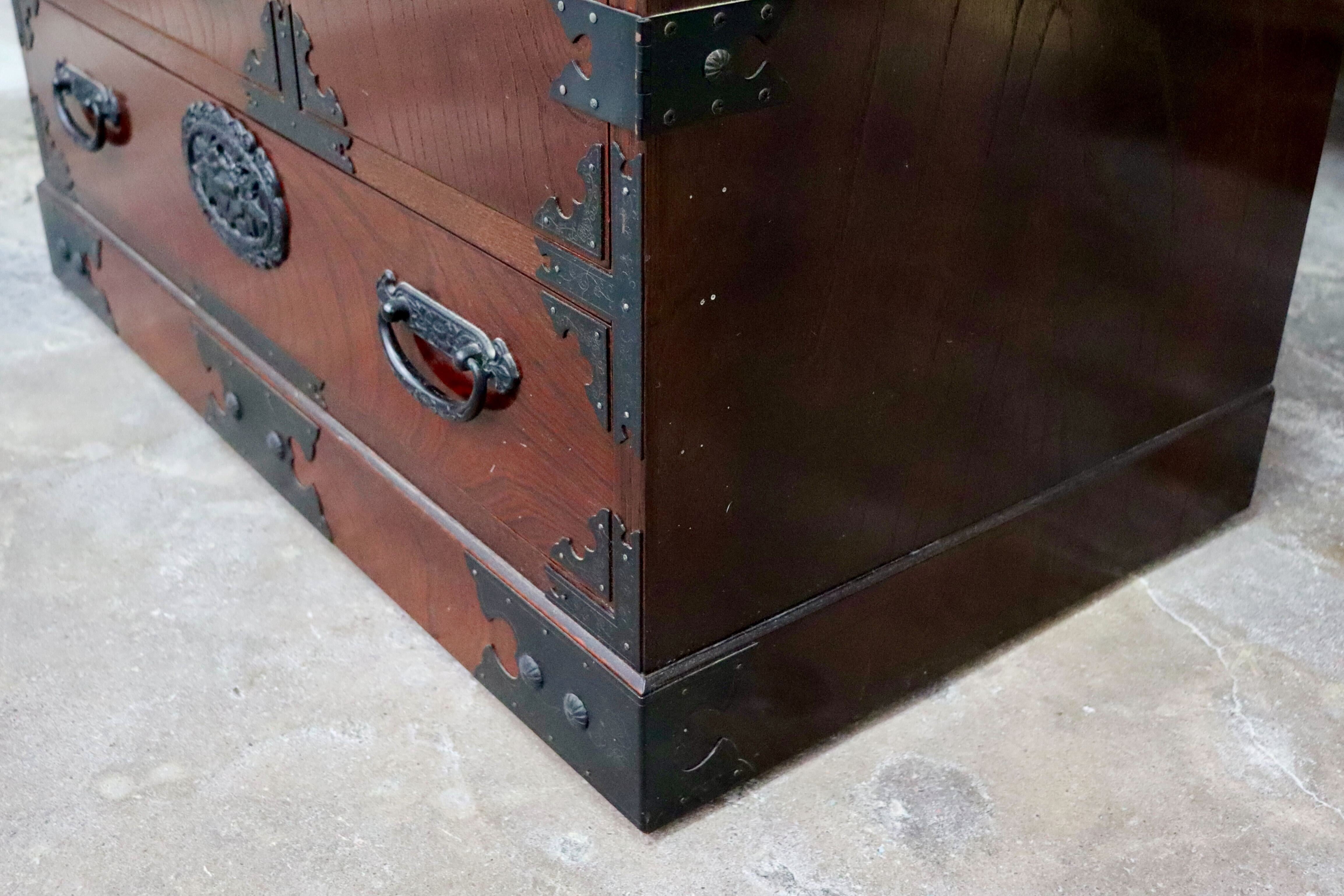 GMIS428B○時代箪笥 整理箪笥 民芸箪笥 伝統工芸 チェスト 和箪笥 和家具 5段チェスト 和室 和モダン 古民家 レトロ 吉野民芸 検)