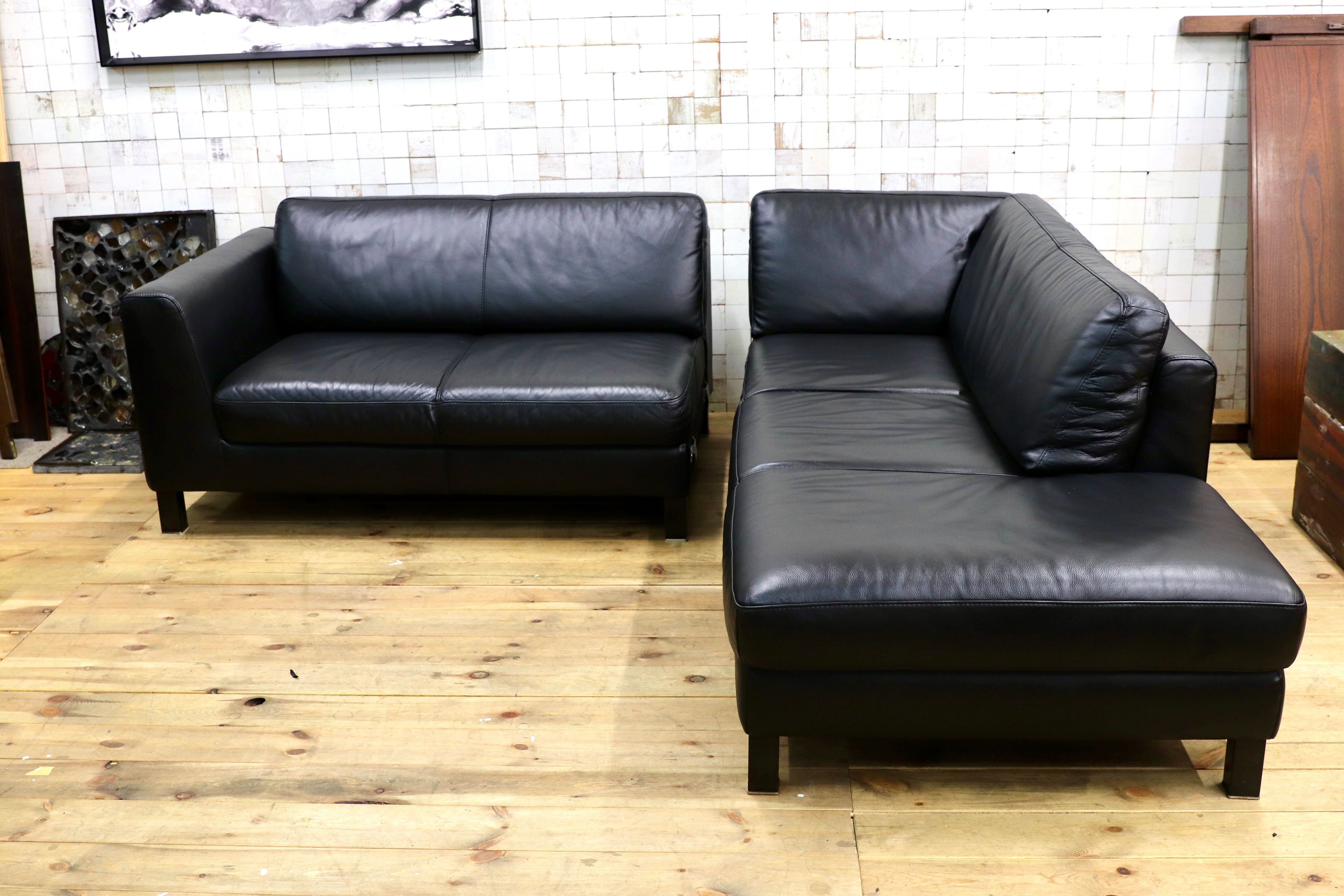 GMIH285○italsofa / イタルソファ 黒 本革 レザー イタリアモダン カウチソファ コーナーソファ ナツッジ スタイリッシュモダン