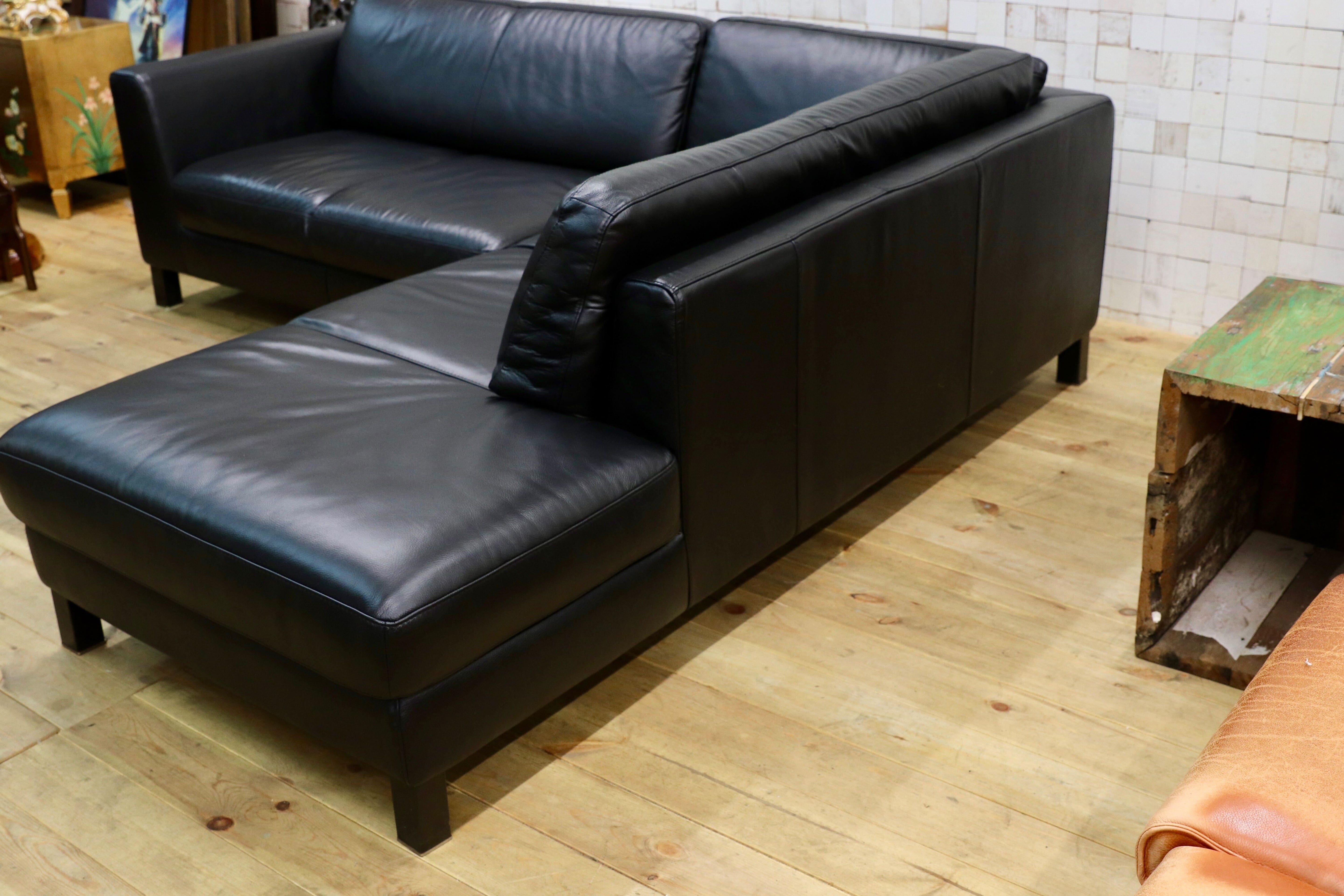 GMIH285○italsofa / イタルソファ 黒 本革 レザー イタリアモダン カウチソファ コーナーソファ ナツッジ スタイリッシュモダン