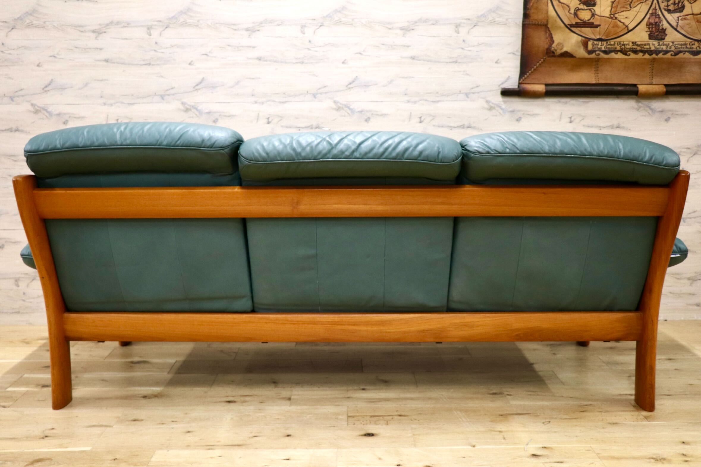 GMJK103○EKORNES / エコーネス Montana モンタナ 3人掛けソファ トリプルソファ 北欧ヴィンテージ チーク材 本革 レザー 稀少