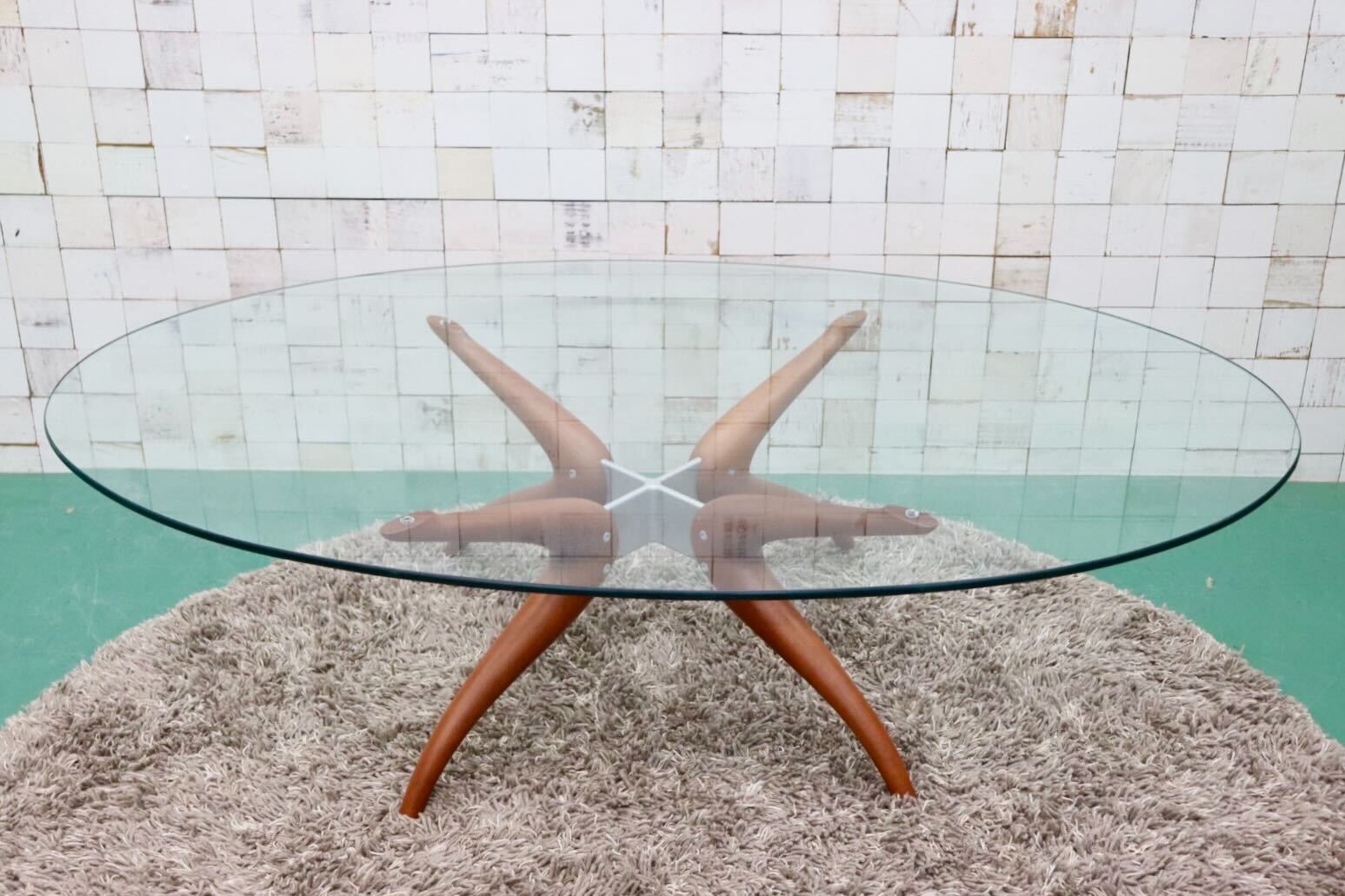 GMFT281○porada / ポラダ DENUO デヌオ センターテーブル ガラステーブル コーヒーテーブル チェリー材 ACTUS 定価約21万