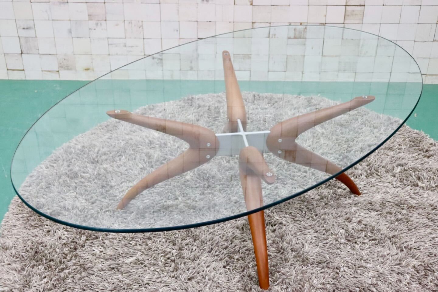 GMFT281○porada / ポラダ DENUO デヌオ センターテーブル ガラステーブル コーヒーテーブル チェリー材 ACTUS 定価約21万