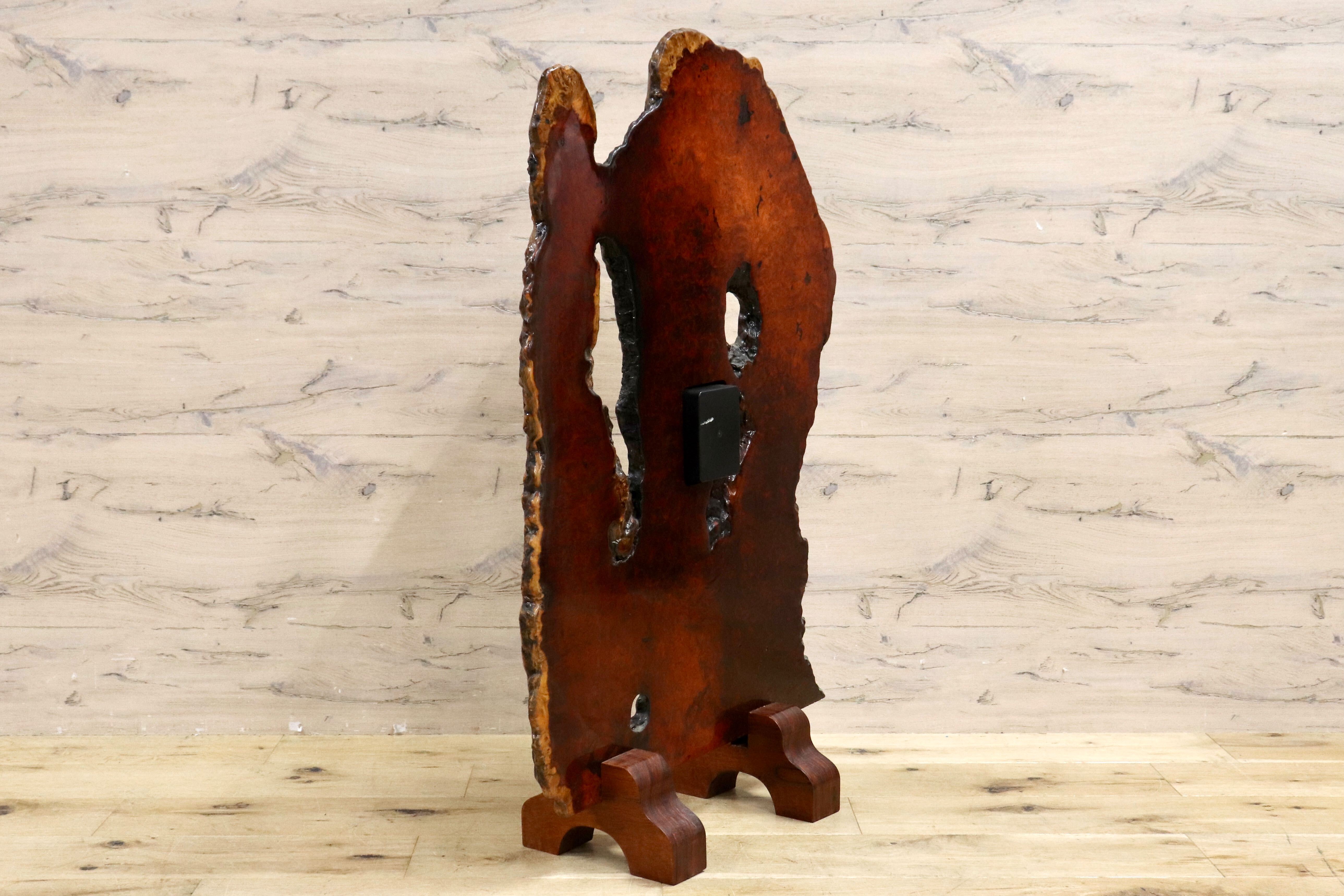 GMIS55○花梨材 一枚板 時計 置き時計 パーテーション 間仕切り 飾り板 和家具 和モダン 和室 古民家 無垢材 天然木