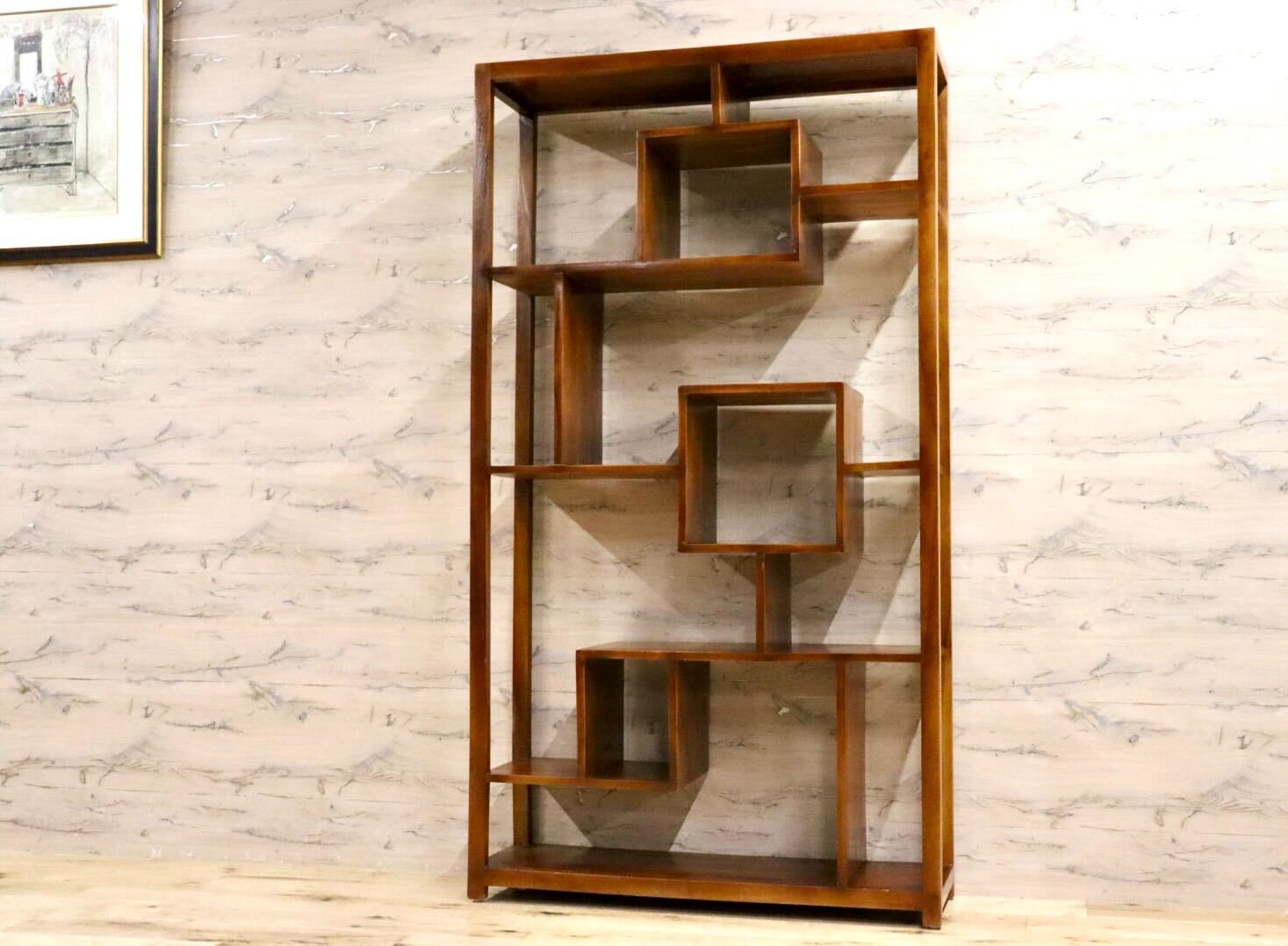 GMIH294○チーク無垢材 オープンシェルフ ラック 飾り棚 ディスプレイ棚 リビング収納 インテリア アジアン 店舗什器