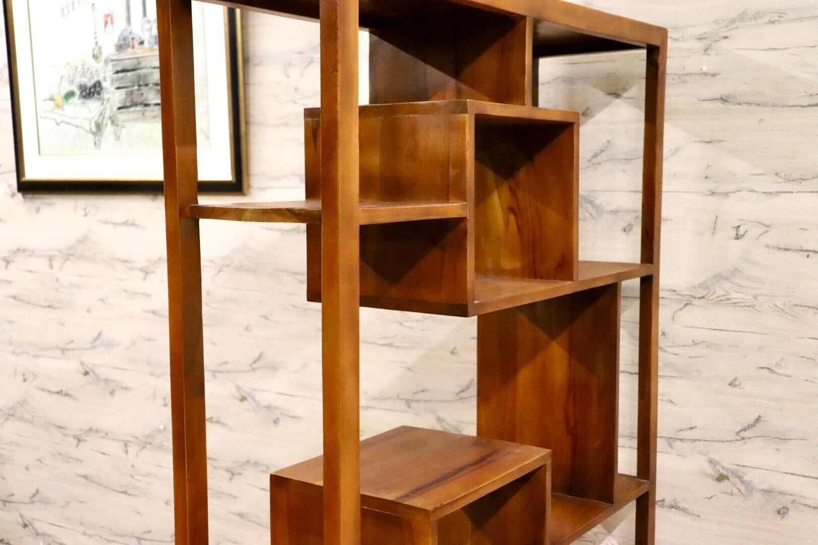 GMIH294○チーク無垢材 オープンシェルフ ラック 飾り棚 ディスプレイ棚 リビング収納 インテリア アジアン 店舗什器