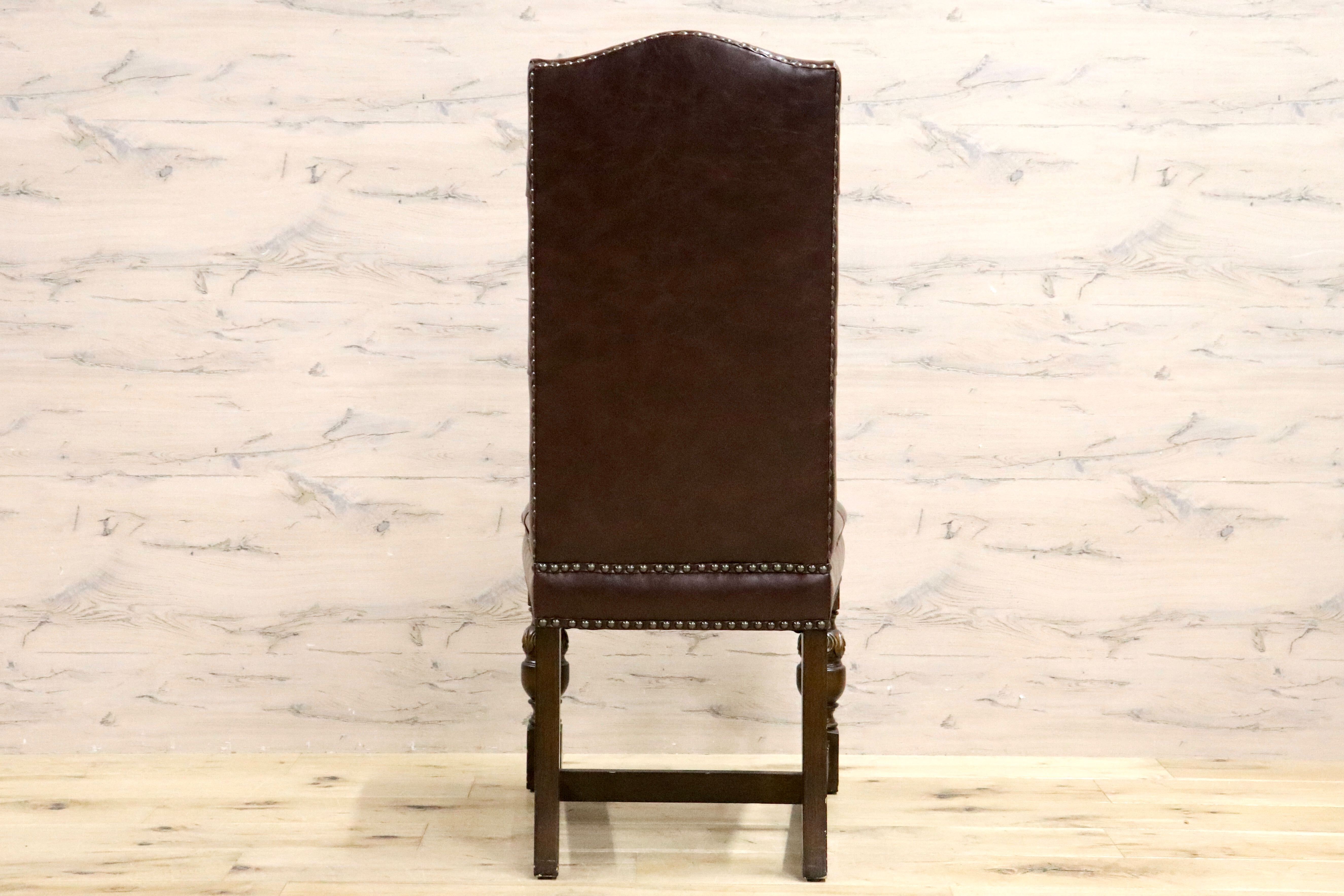 GMHN321B○VINCENT / ヴィンセント ダイニングチェア アームレスチェア ハイバックチェア チェスターフィールド 鋲打 合皮 ダークブラウン