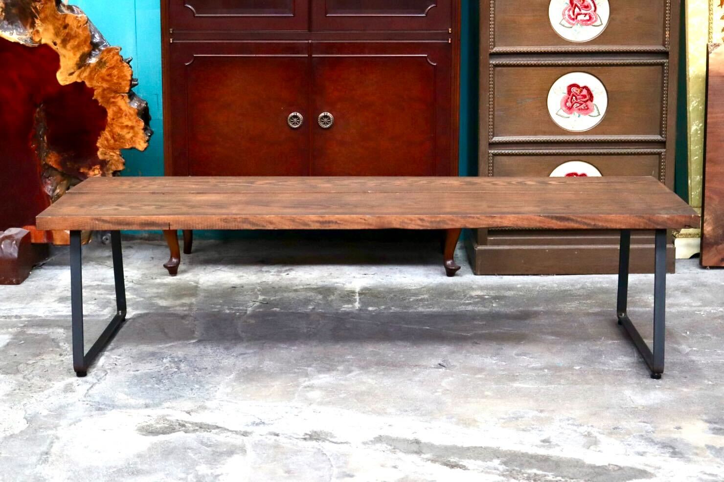 GMIH427C○センターテーブル 長椅子 ベンチ チェア 花台 机 ローテーブル 無垢材 インダストリアル ヴィンテージ