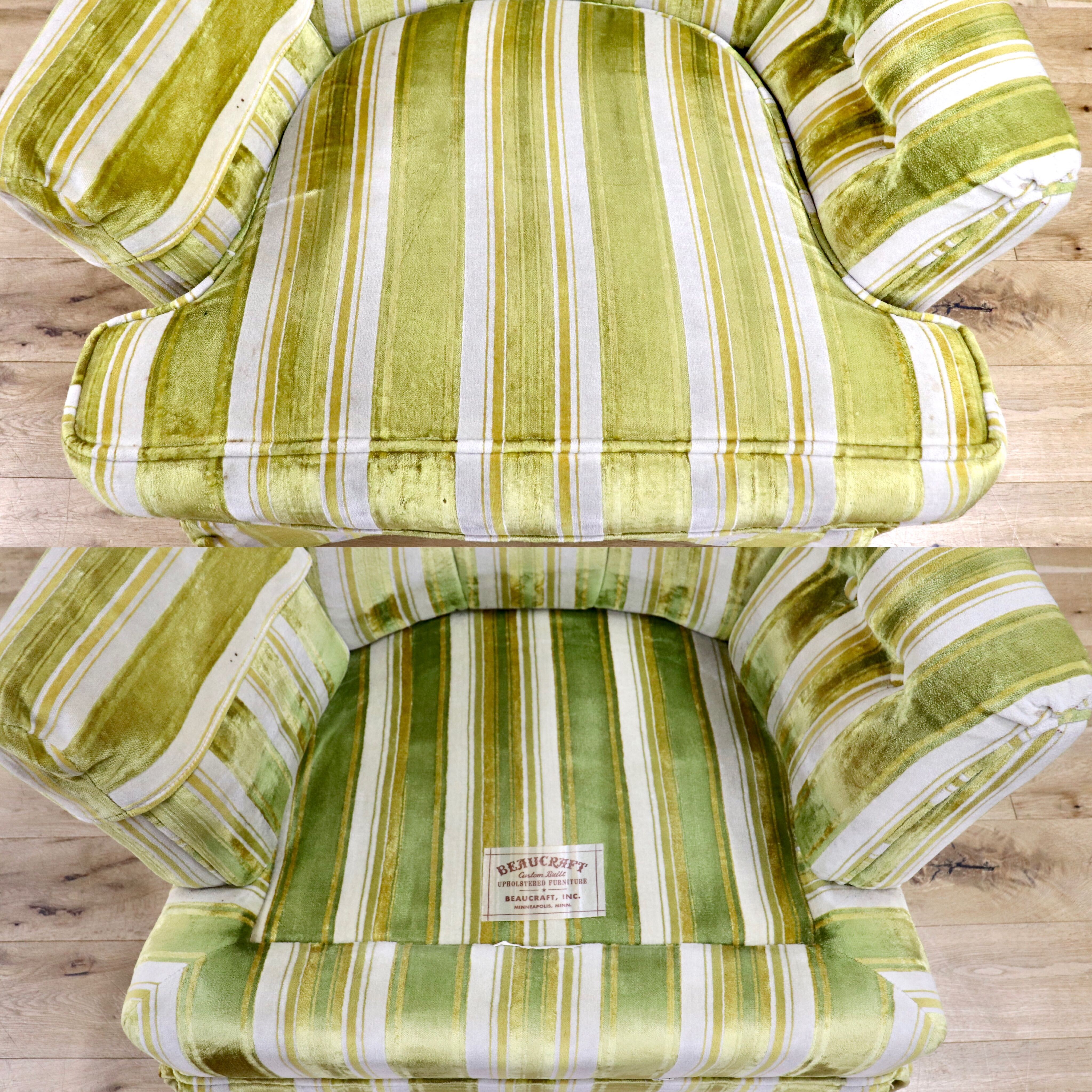 GMHK724A○BEAU CRAFT シングルソファ 1人掛けソファ ラウンジチェア ストライプ ファブリック ヴィンテージ アンティーク