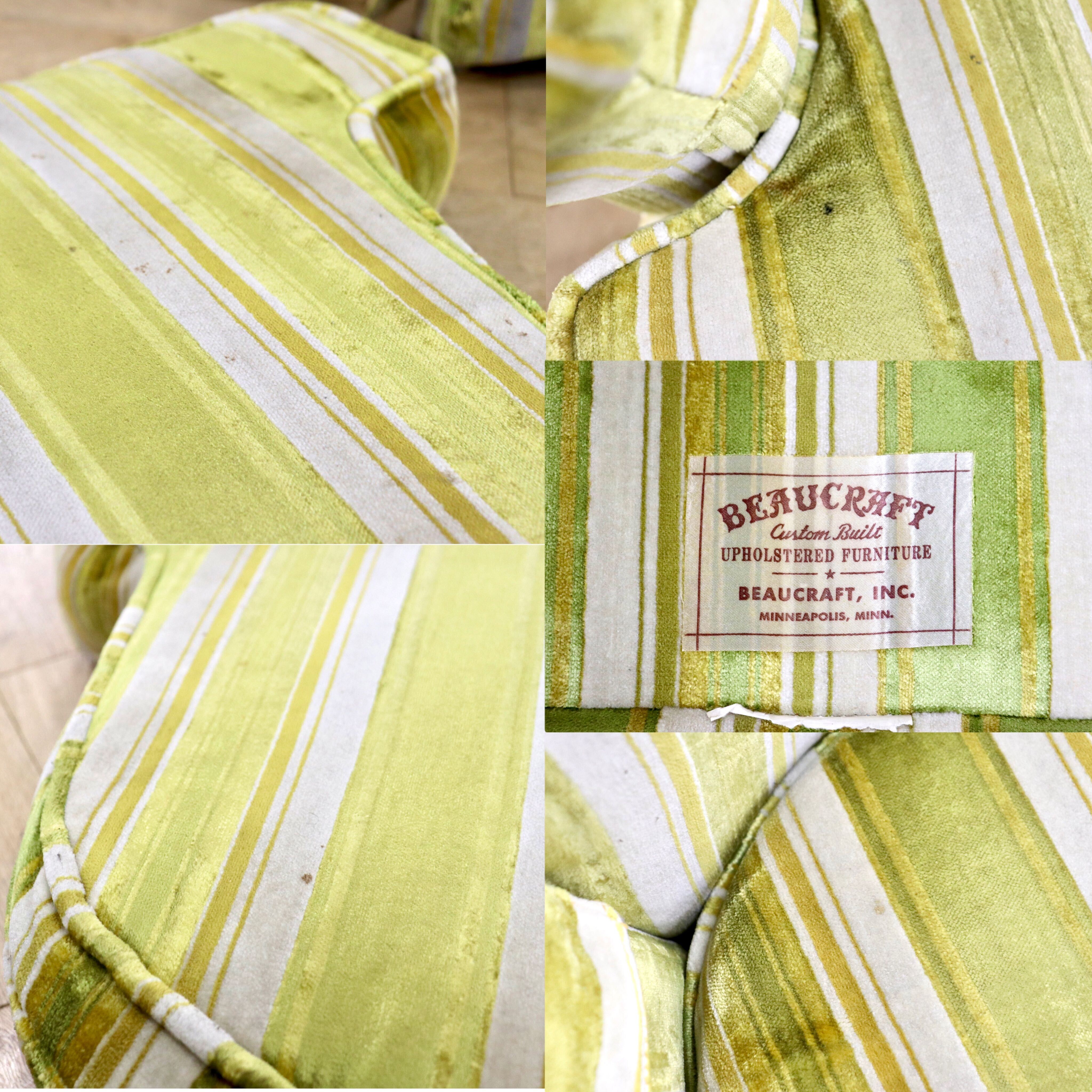 GMHK724A○BEAU CRAFT シングルソファ 1人掛けソファ ラウンジチェア ストライプ ファブリック ヴィンテージ アンティーク