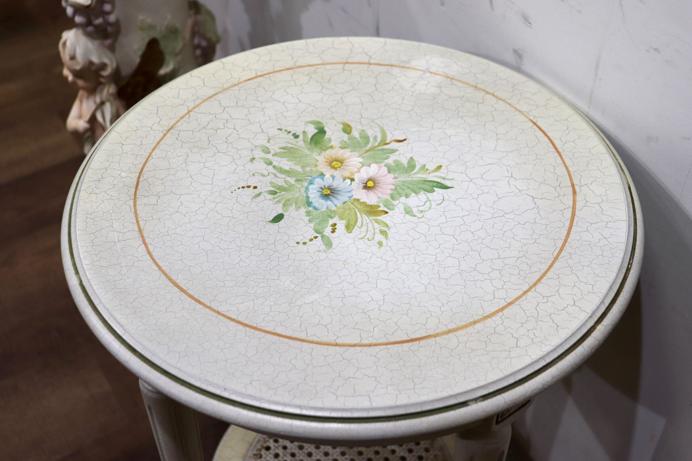 GMHS421○西洋 アンティーク サイドテーブル 円形 飾り台 花台 電話台 ロココ調 姫系 シャビーシック エレガント クラシック