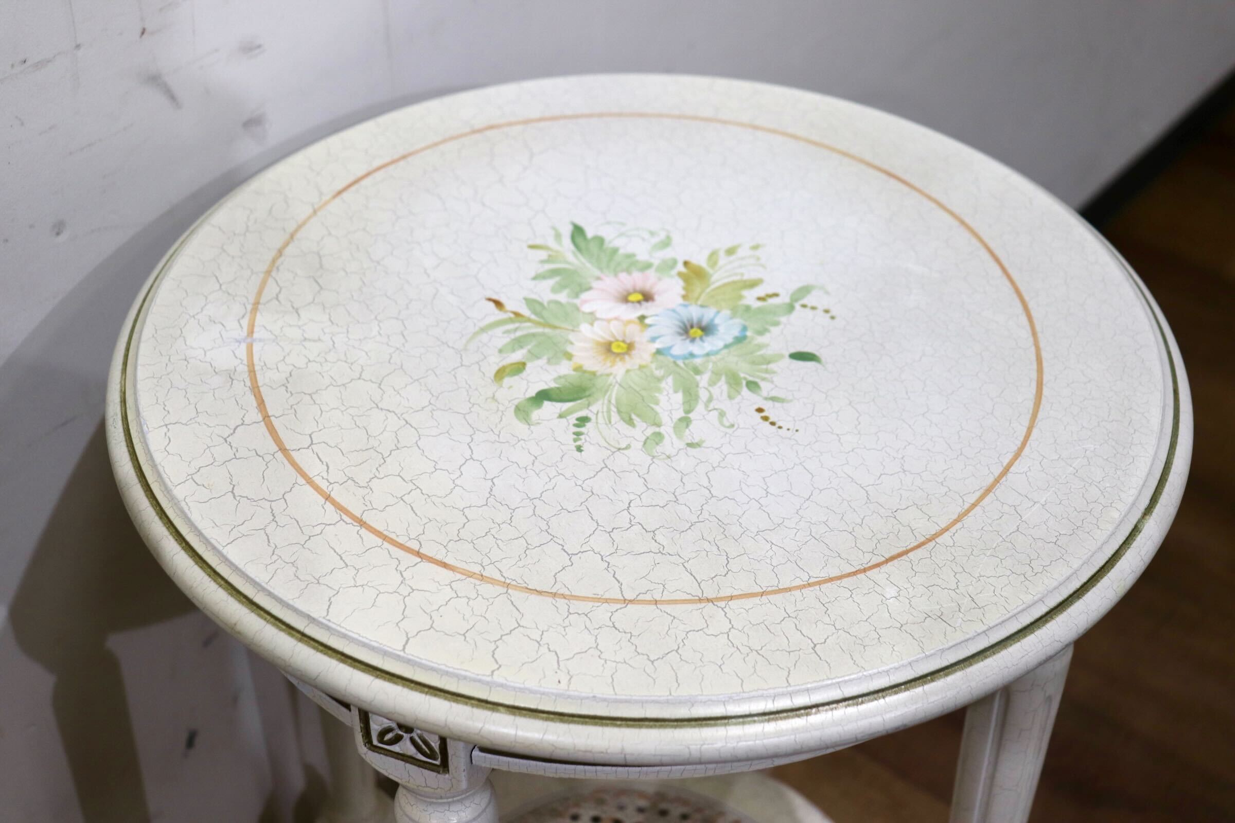 GMHS421○西洋 アンティーク サイドテーブル 円形 飾り台 花台 電話台 ロココ調 姫系 シャビーシック エレガント クラシック