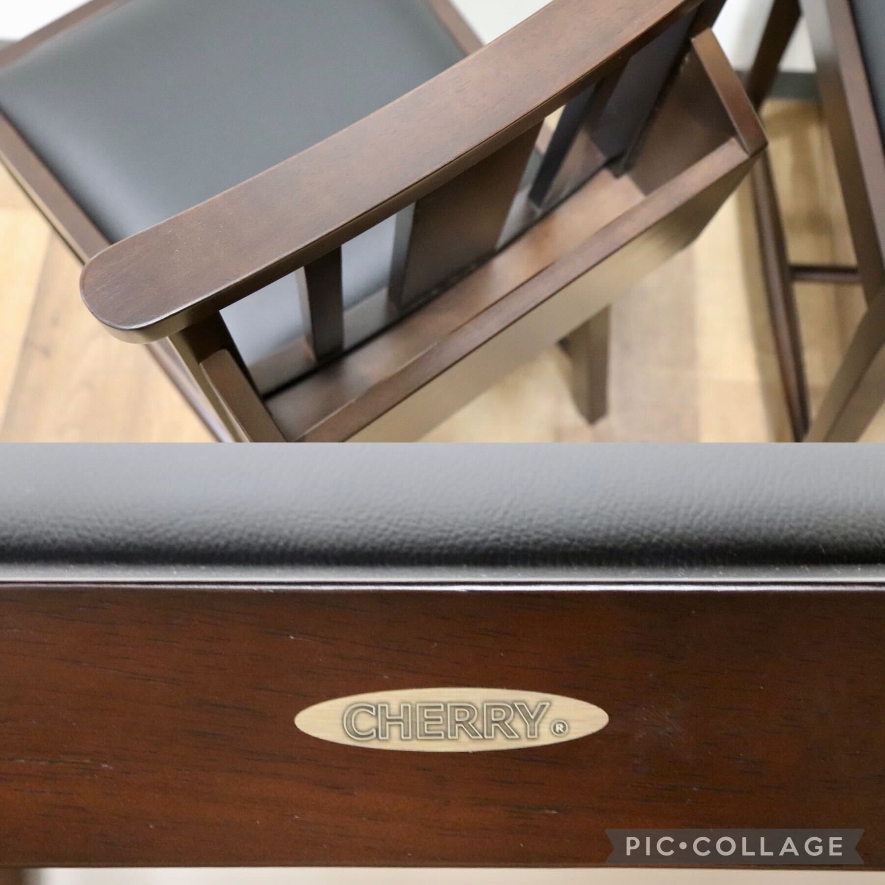 GMGN342F○CHERRY FURNITURE / 桜屋工業 ダイニングチェア チャーチチェア マガジンラック 合皮 ダークブラウン 2脚セット モダン 未使用品