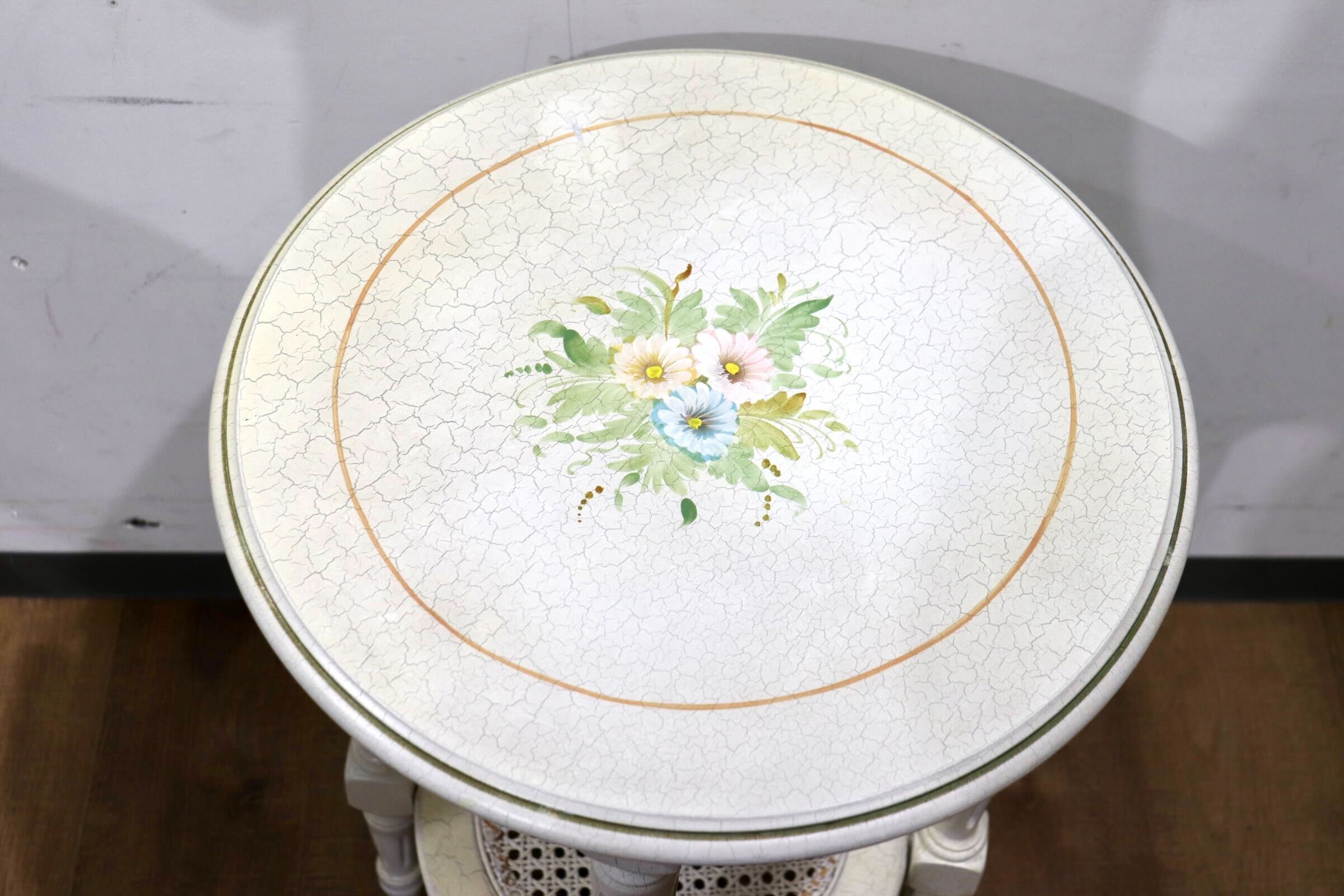 GMHS421○西洋 アンティーク サイドテーブル 円形 飾り台 花台 電話台 ロココ調 姫系 シャビーシック エレガント クラシック