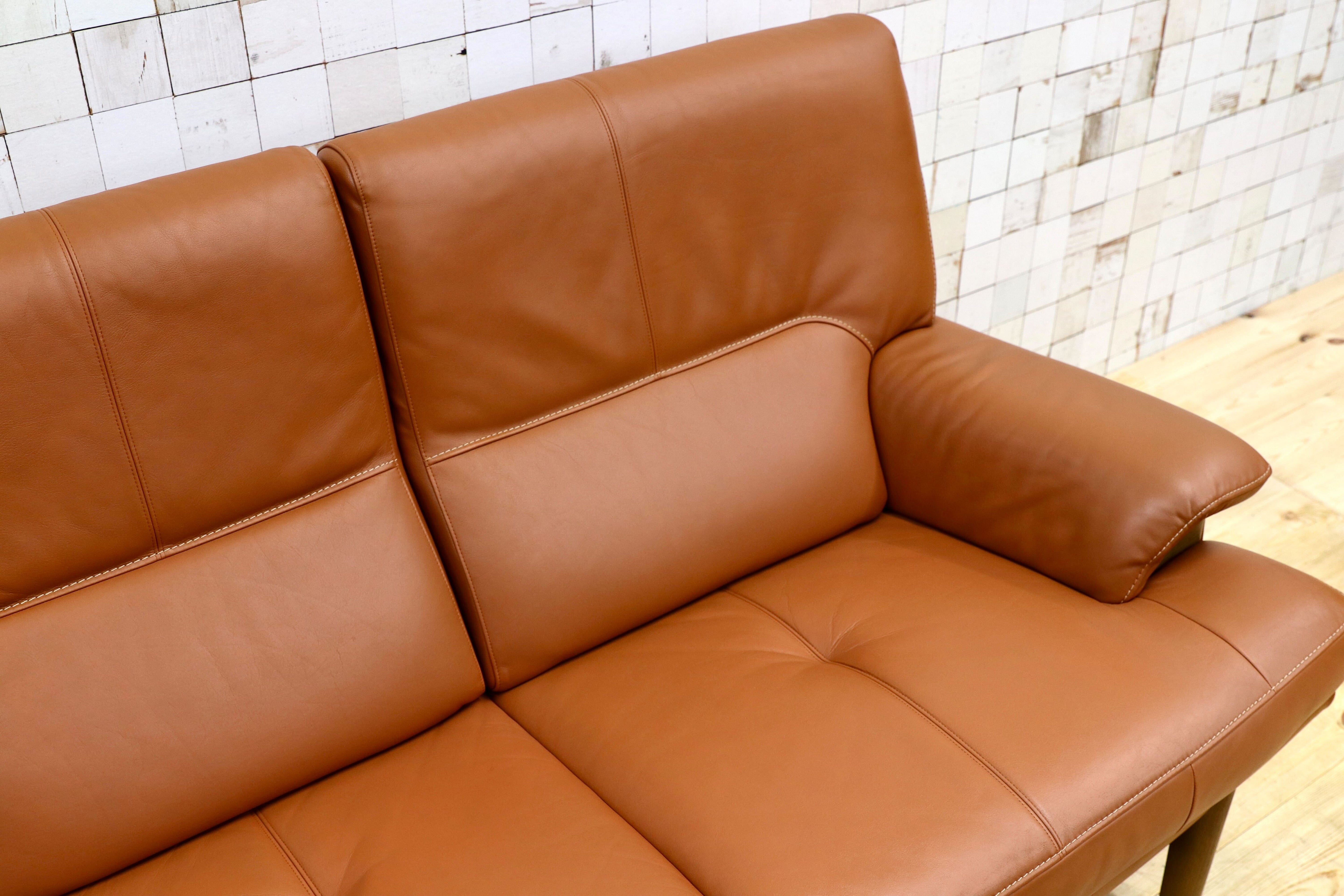 GMHH245○karimoku / カリモク 3人掛けソファ+オットマン 本革 リーベルブラウン トリプルソファ 国産家具 ZU25シリーズ 定価約44.5万