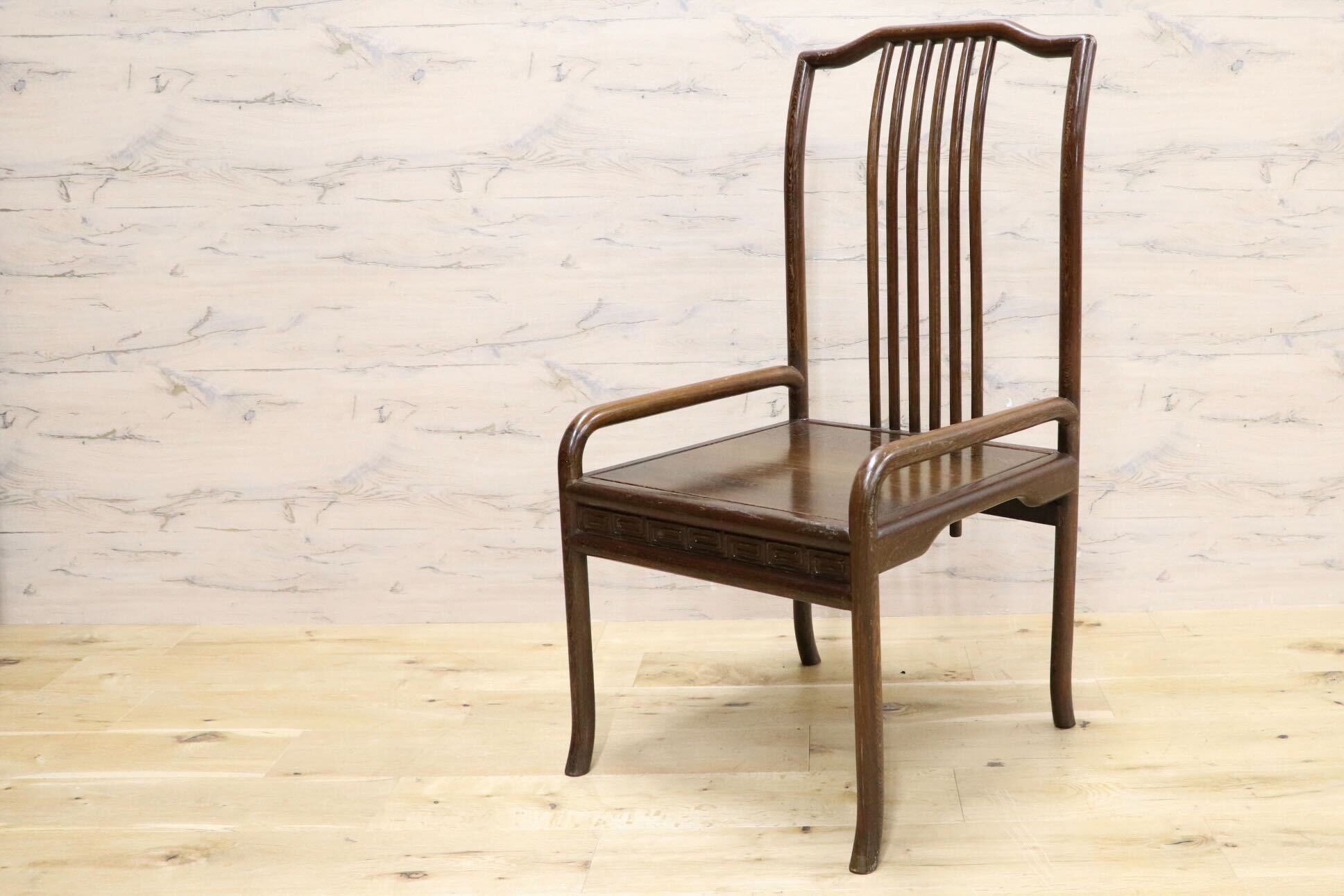 GMHS378L○唐木家具 鉄刀木 ダイニングチェア 食卓椅子 セミアームチェア アジアン ヴィンテージ オリエンタル 中国美術 椅子 木製家具