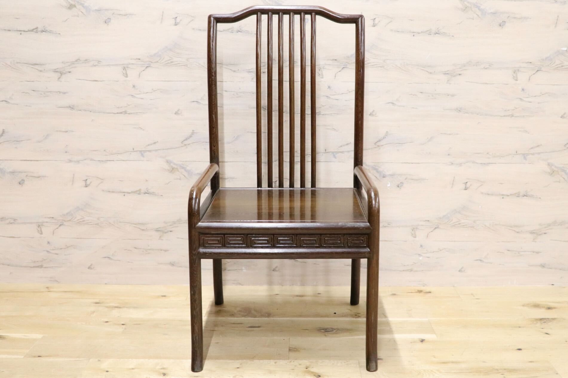 GMHS378L○唐木家具 鉄刀木 ダイニングチェア 食卓椅子 セミアームチェア アジアン ヴィンテージ オリエンタル 中国美術 椅子 木製家具