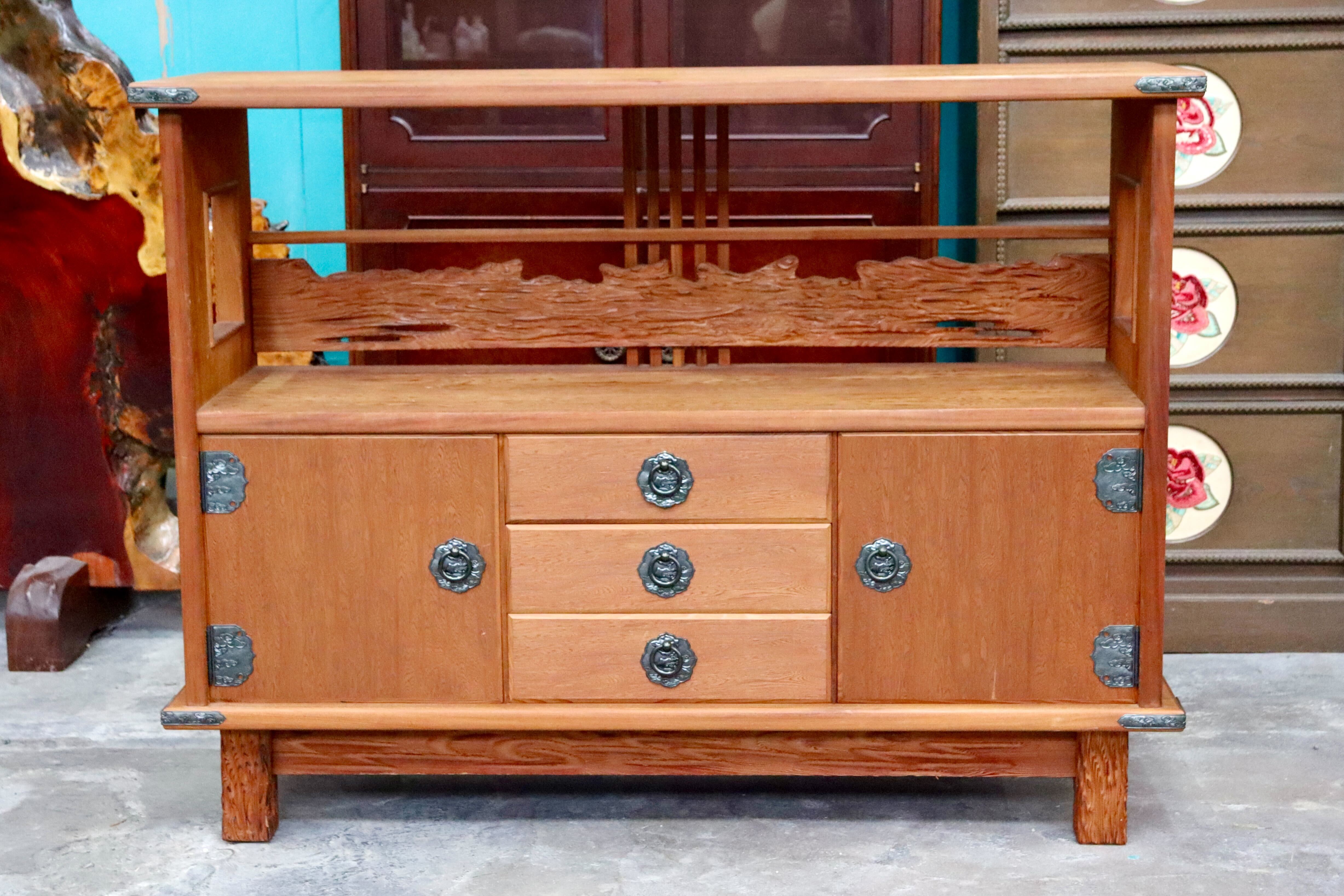 GMIS510○世界遺産屋久杉 茶棚 飾り棚 茶箪笥 サイドボード リビングボード 和家具 和室 古民家 伝統工芸 和モダン アンティーク