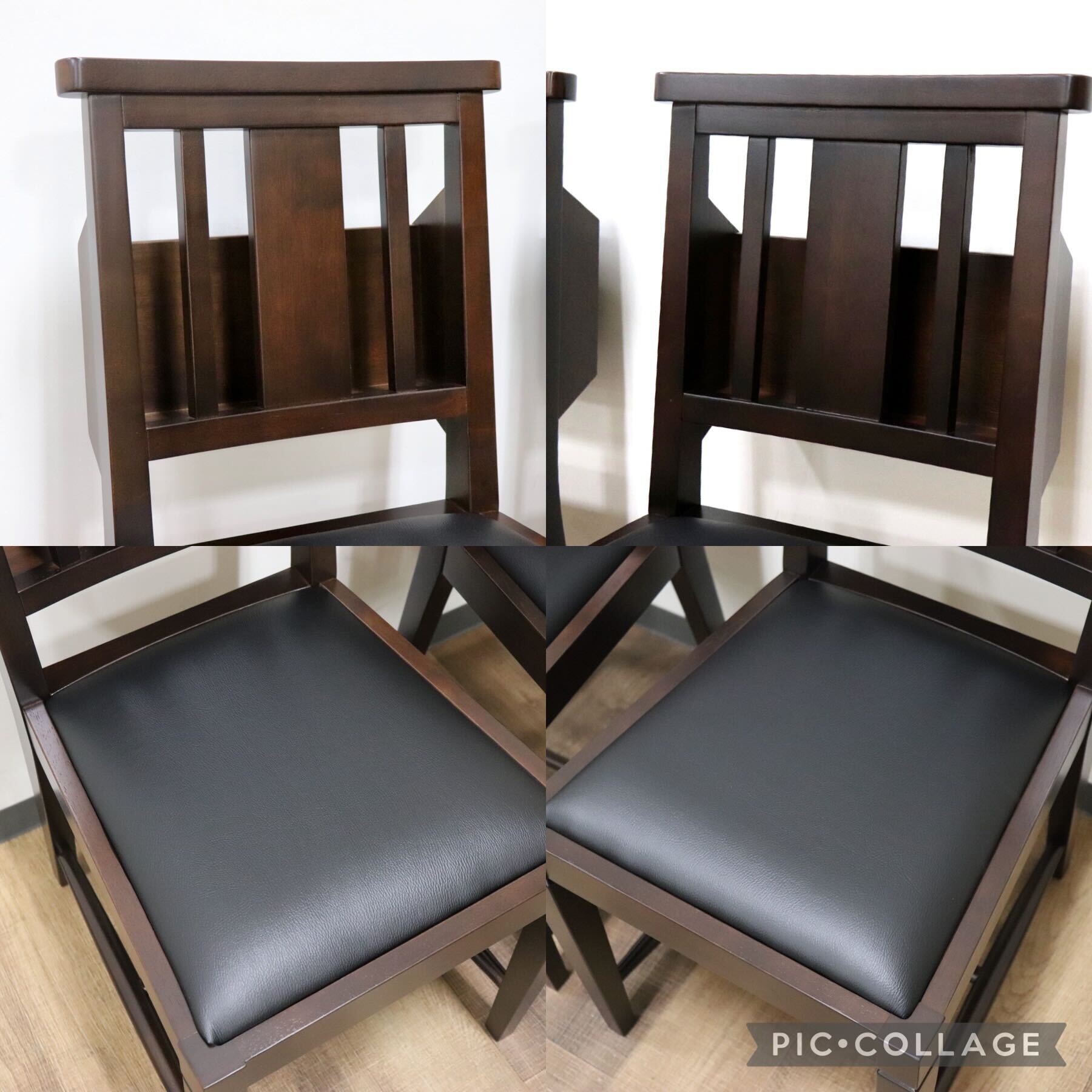 GMGN342G○CHERRY FURNITURE / 桜屋工業 ダイニングチェア チャーチチェア マガジンラック 合皮 ダークブラウン 2脚セット モダン 未使用品