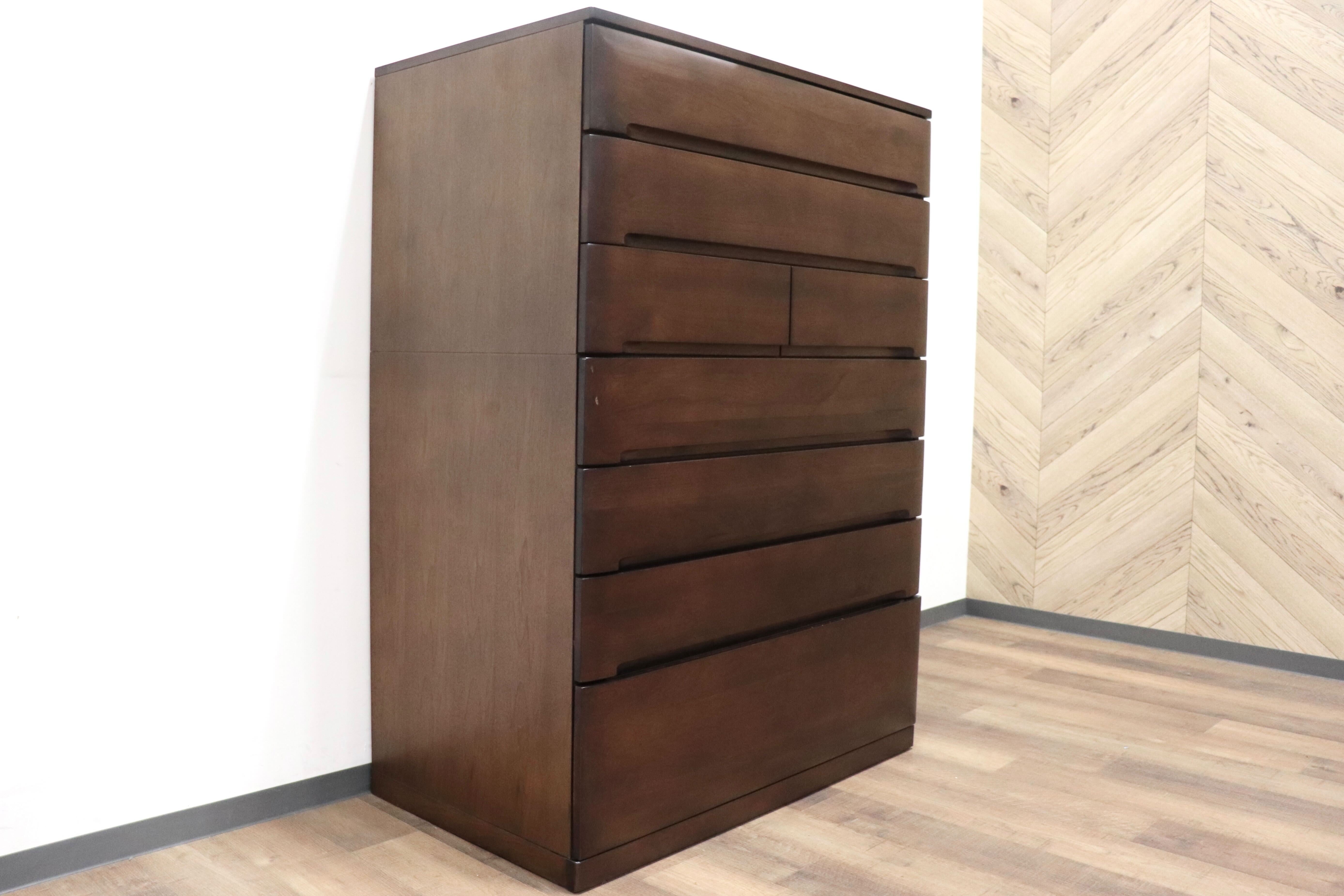 GMHS31○IDC大塚家具 7段チェスト 整理箪笥 ハイチェスト 収納家具 洋服タンス ウォールナット材 桐材 北欧スタイル モダン 定価約40万