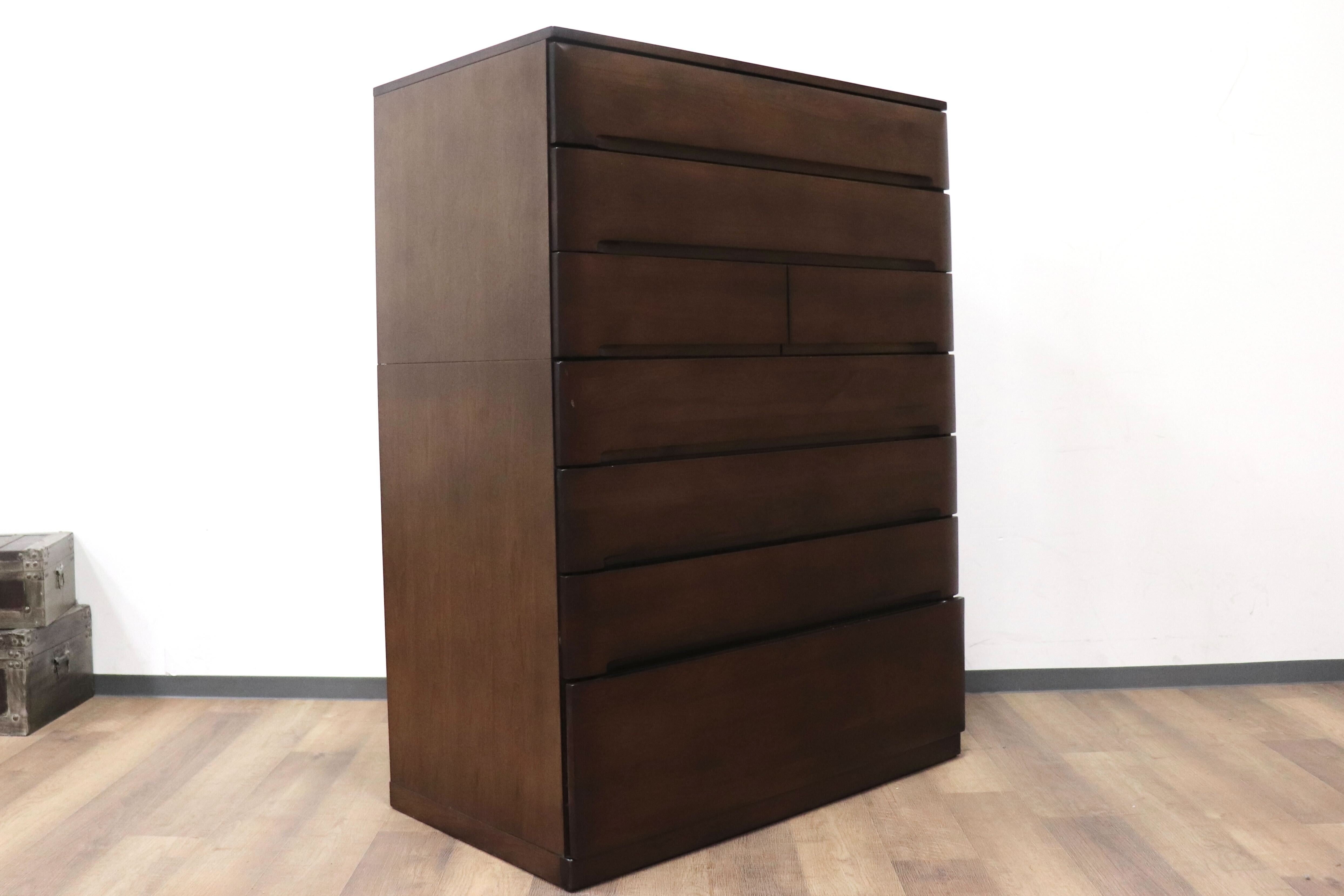 GMHS31○IDC大塚家具 7段チェスト 整理箪笥 ハイチェスト 収納家具 洋服タンス ウォールナット材 桐材 北欧スタイル モダン 定価約40万