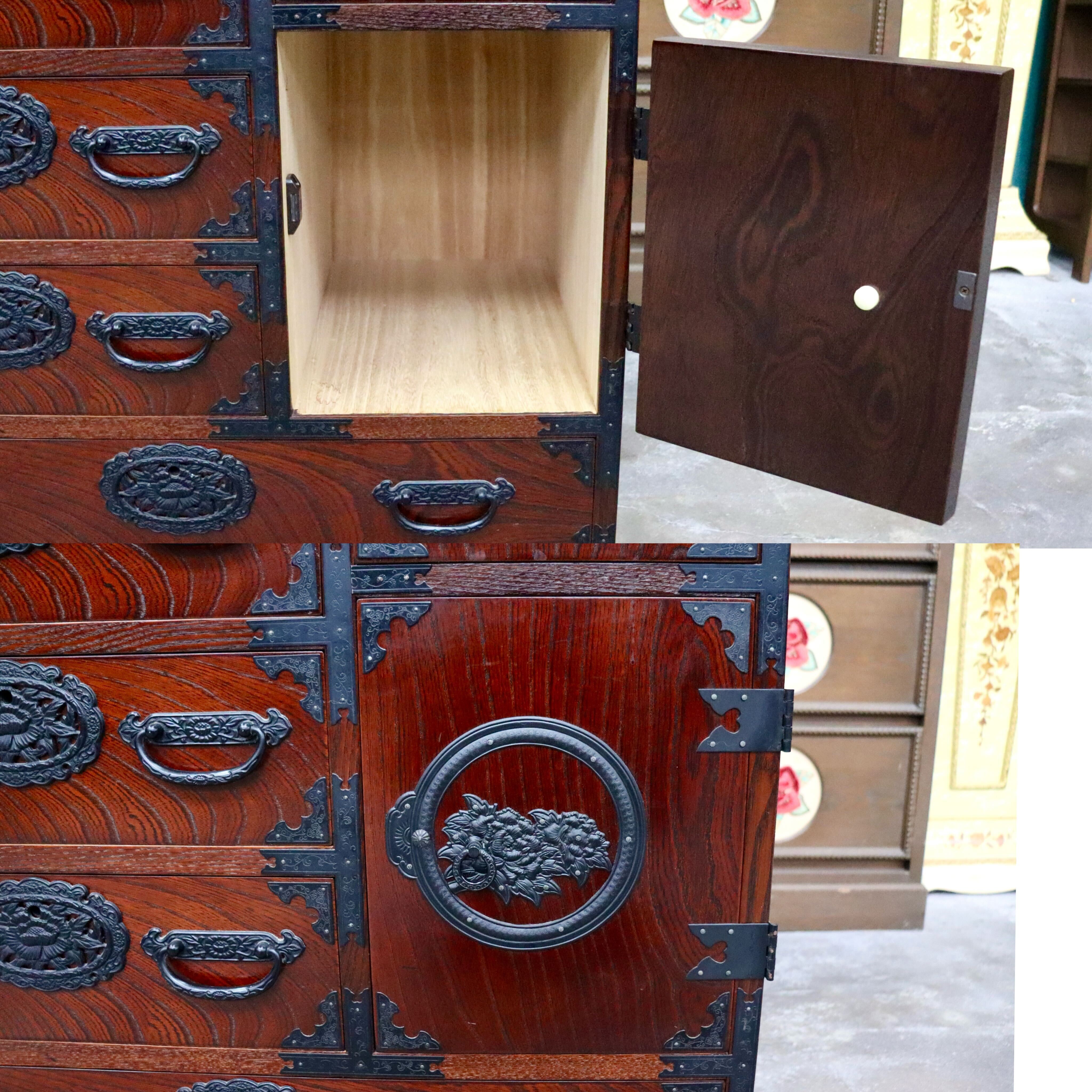 GMIS428B○時代箪笥 整理箪笥 民芸箪笥 伝統工芸 チェスト 和箪笥 和家具 5段チェスト 和室 和モダン 古民家 レトロ 吉野民芸 検)