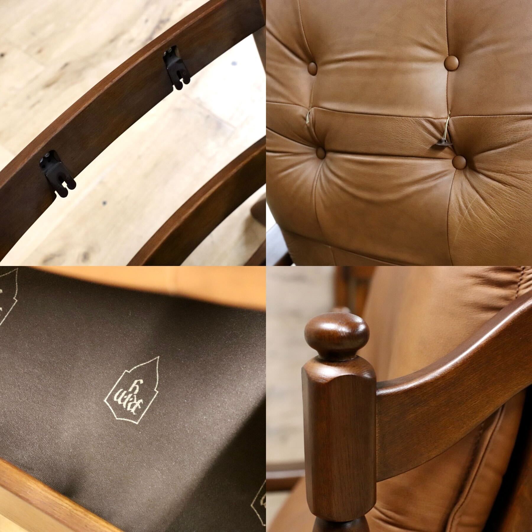 GMFN177○オランダ製 ダッチカントリー シングルソファ 1人掛けソファ 本革 レザー オーク無垢材 ラウンジチェア リビング 応接