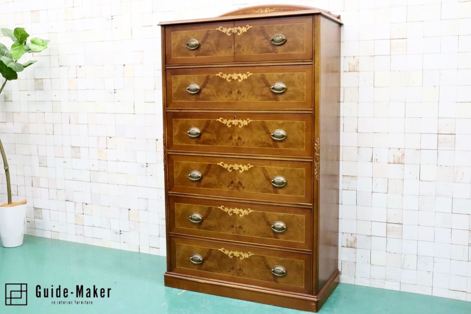 GMGS8○スペイン製 アンティーク 6段チェストハイチェスト チェスト  