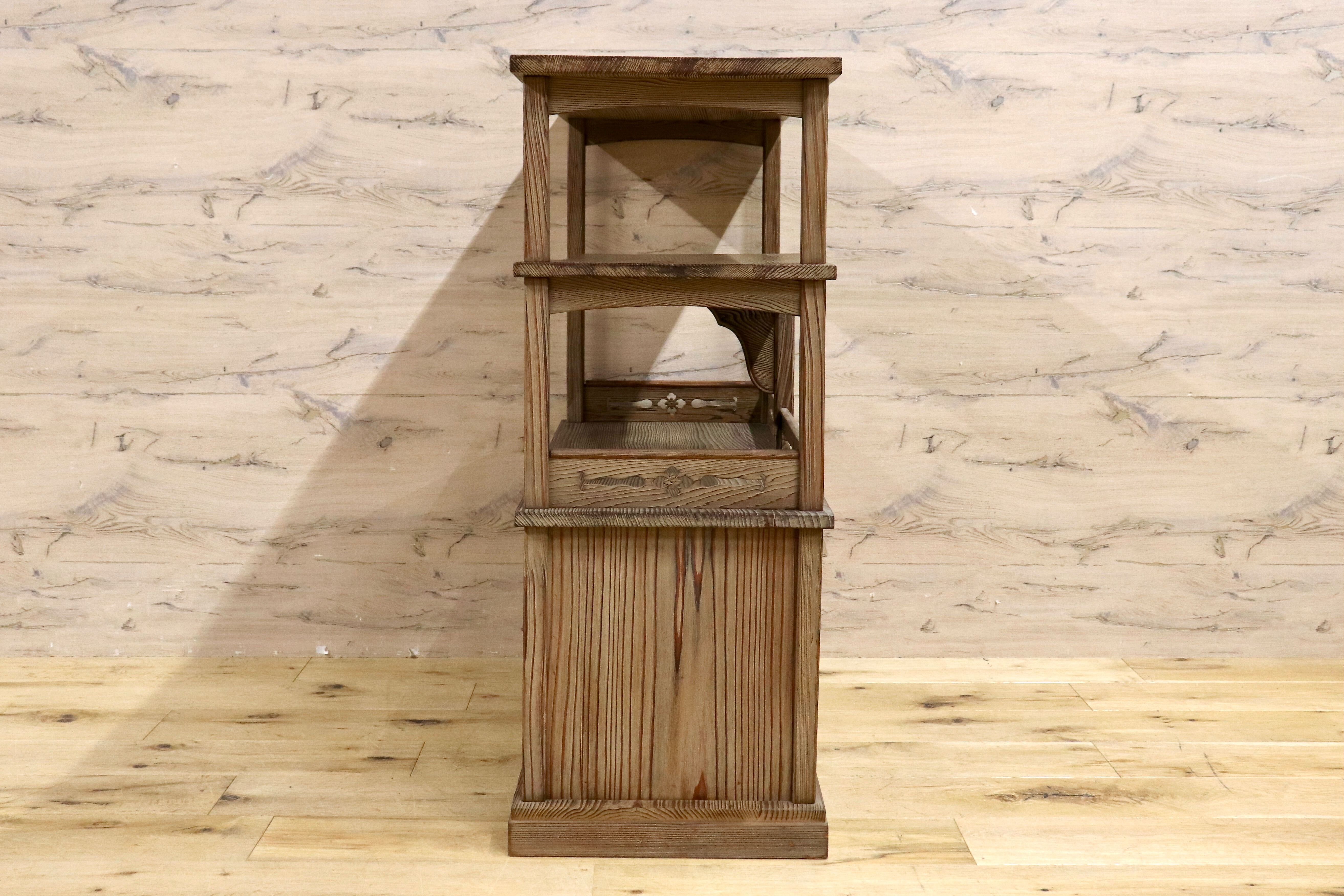 GMIS64○茶棚 茶箪笥 飾り棚 戸棚 無垢 透し彫り 和家具 和室 和モダン 古道具 古民家 アンティーク ヴィンテージ レトロ