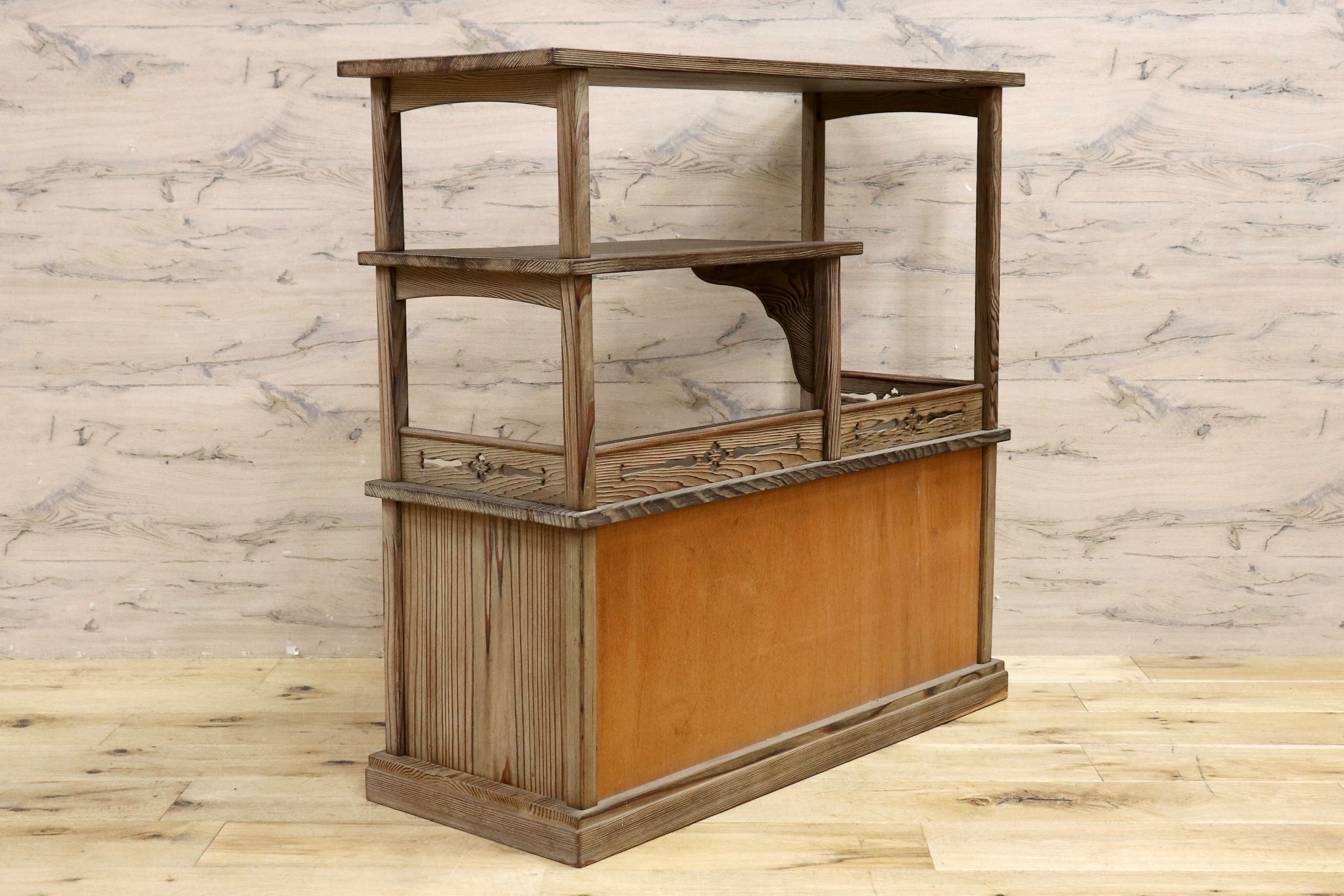 GMIS64○茶棚 茶箪笥 飾り棚 戸棚 無垢 透し彫り 和家具 和室 和モダン 古道具 古民家 アンティーク ヴィンテージ レトロ