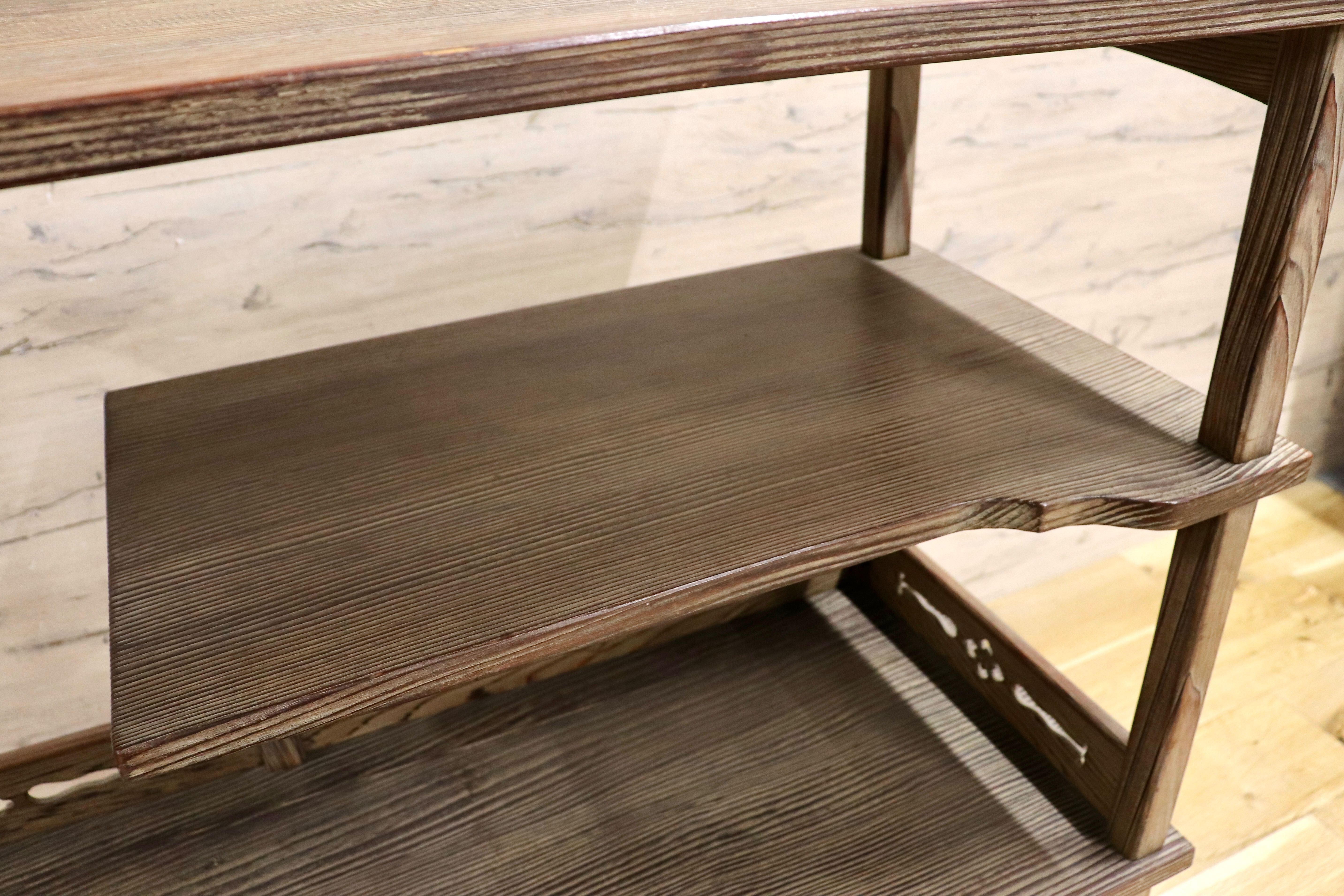 GMIS64○茶棚 茶箪笥 飾り棚 戸棚 無垢 透し彫り 和家具 和室 和モダン 古道具 古民家 アンティーク ヴィンテージ レトロ