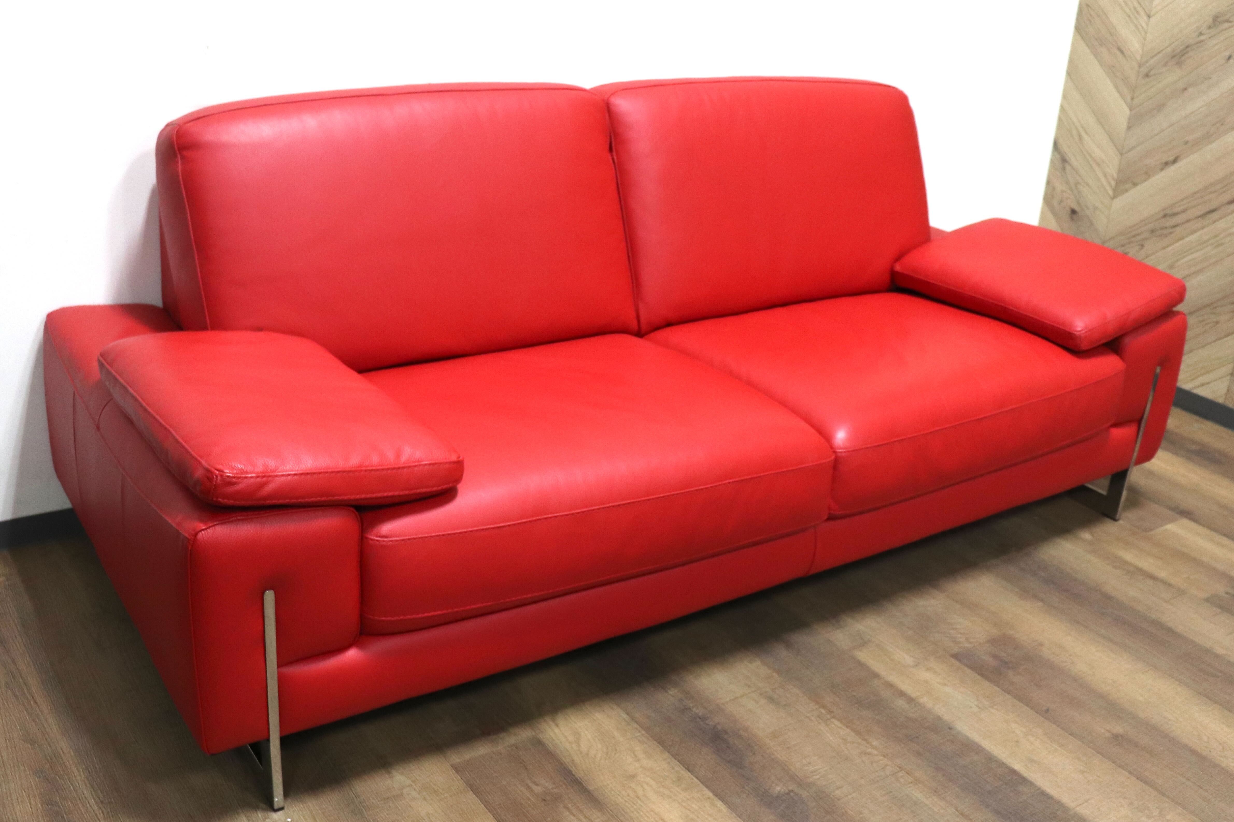 GMHN156○IDC大塚家具 Genova ジェノバ 3人掛けソファ トリプルソファ ワイドソファ レッド 総革 イタリア製