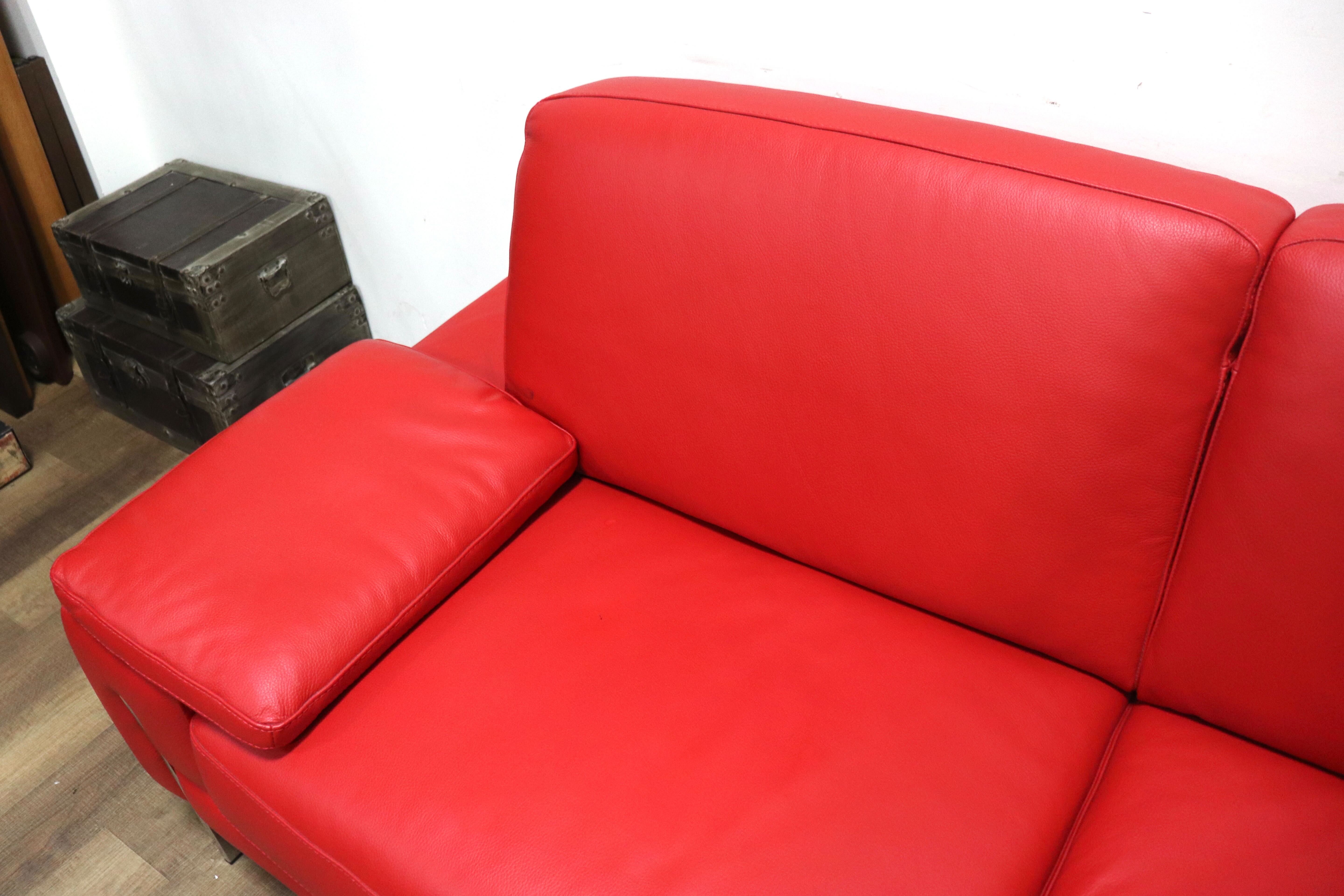 GMHN156○IDC大塚家具 Genova ジェノバ 3人掛けソファ トリプルソファ ワイドソファ レッド 総革 イタリア製