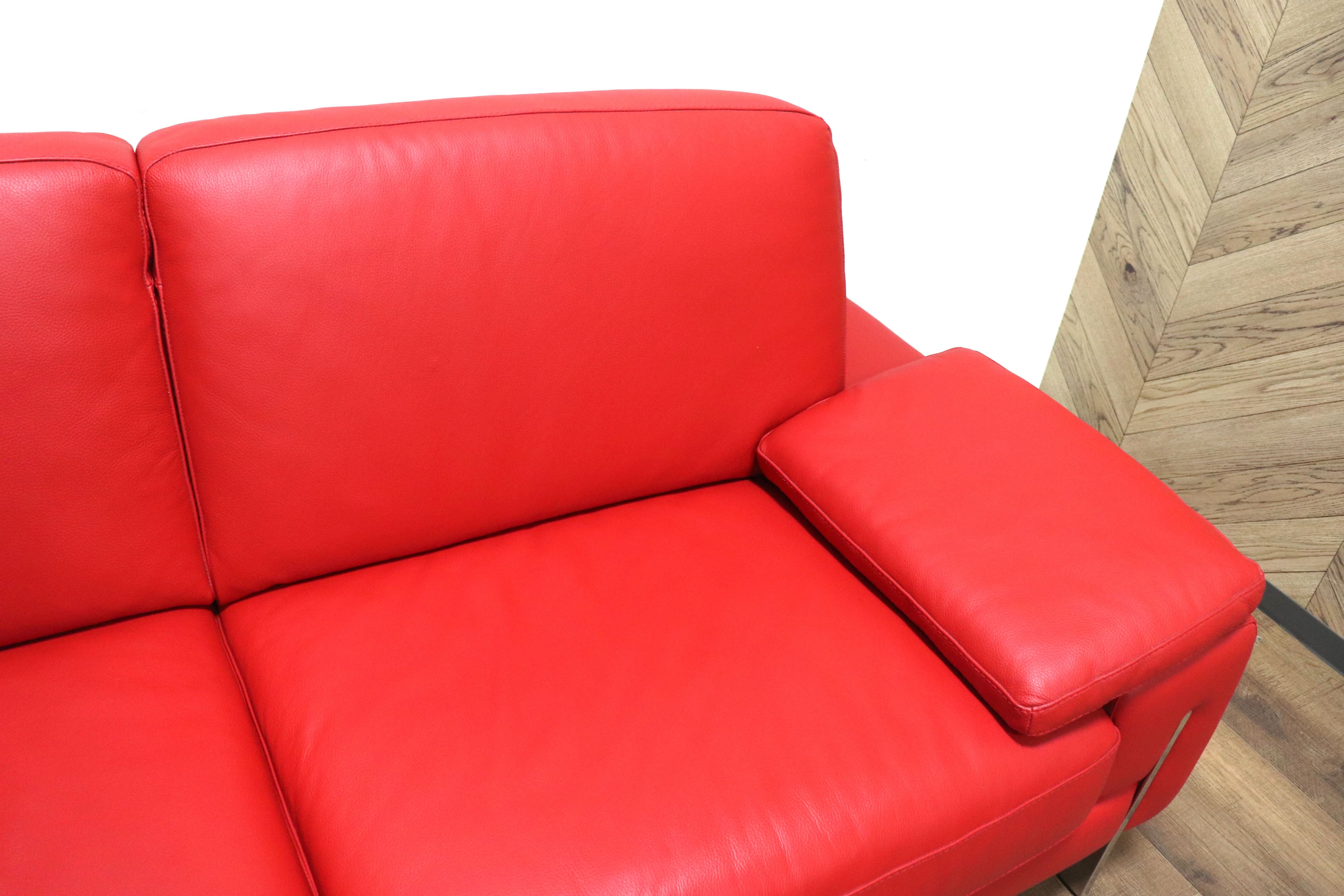 GMHN156○IDC大塚家具 Genova ジェノバ 3人掛けソファ トリプルソファ ワイドソファ レッド 総革 イタリア製