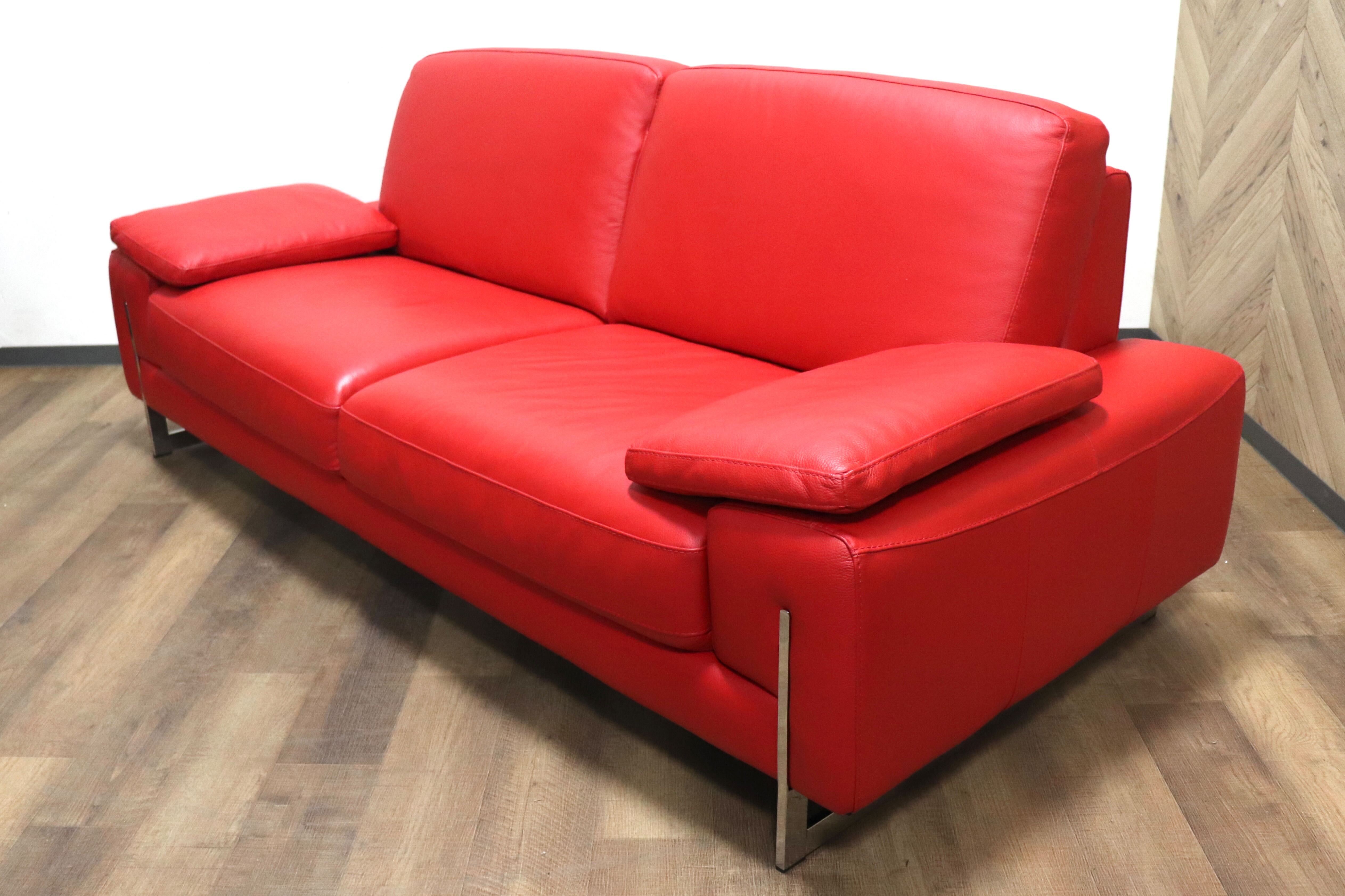 GMHN156○IDC大塚家具 Genova ジェノバ 3人掛けソファ トリプルソファ ワイドソファ レッド 総革 イタリア製