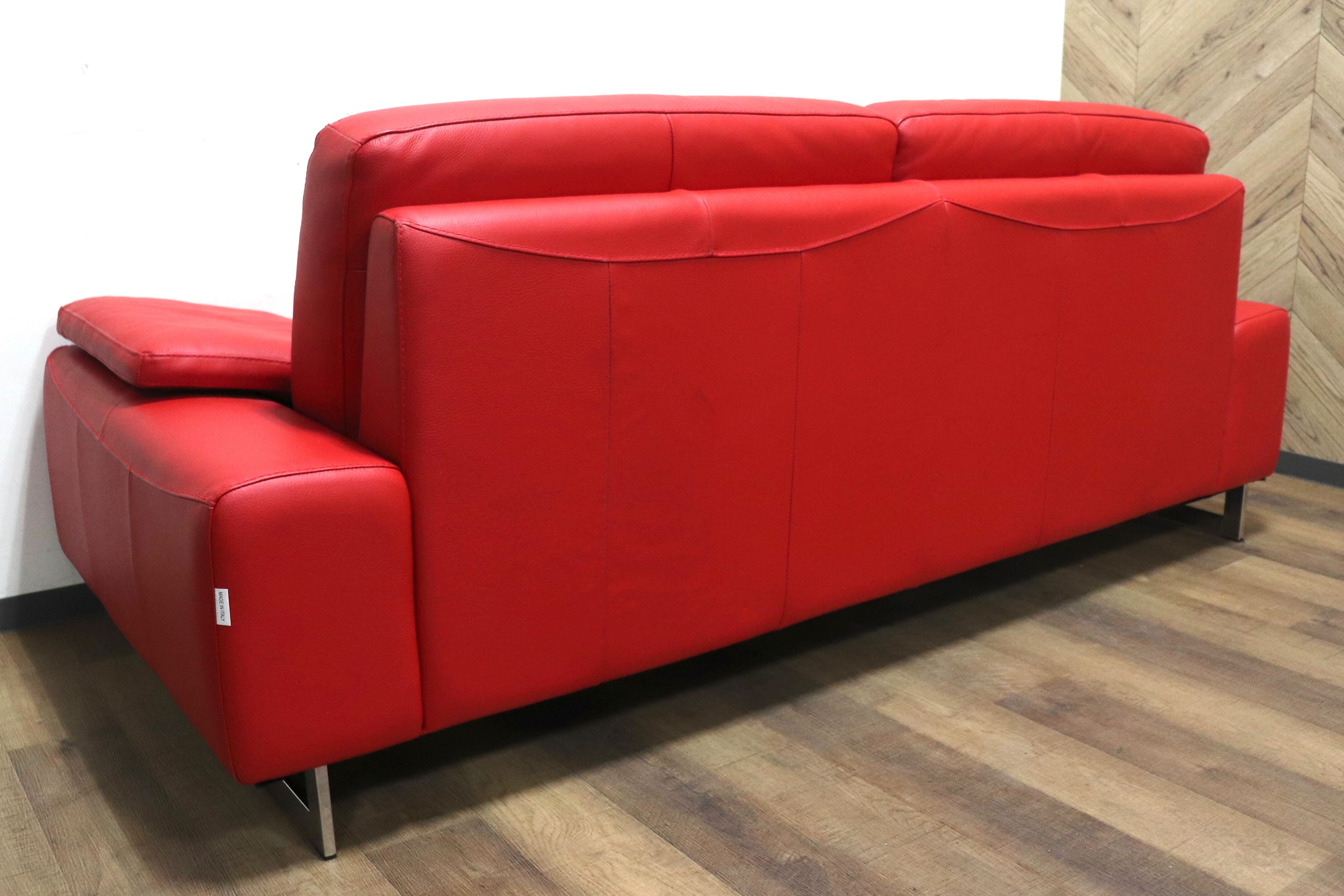 GMHN156○IDC大塚家具 Genova ジェノバ 3人掛けソファ トリプルソファ ワイドソファ レッド 総革 イタリア製