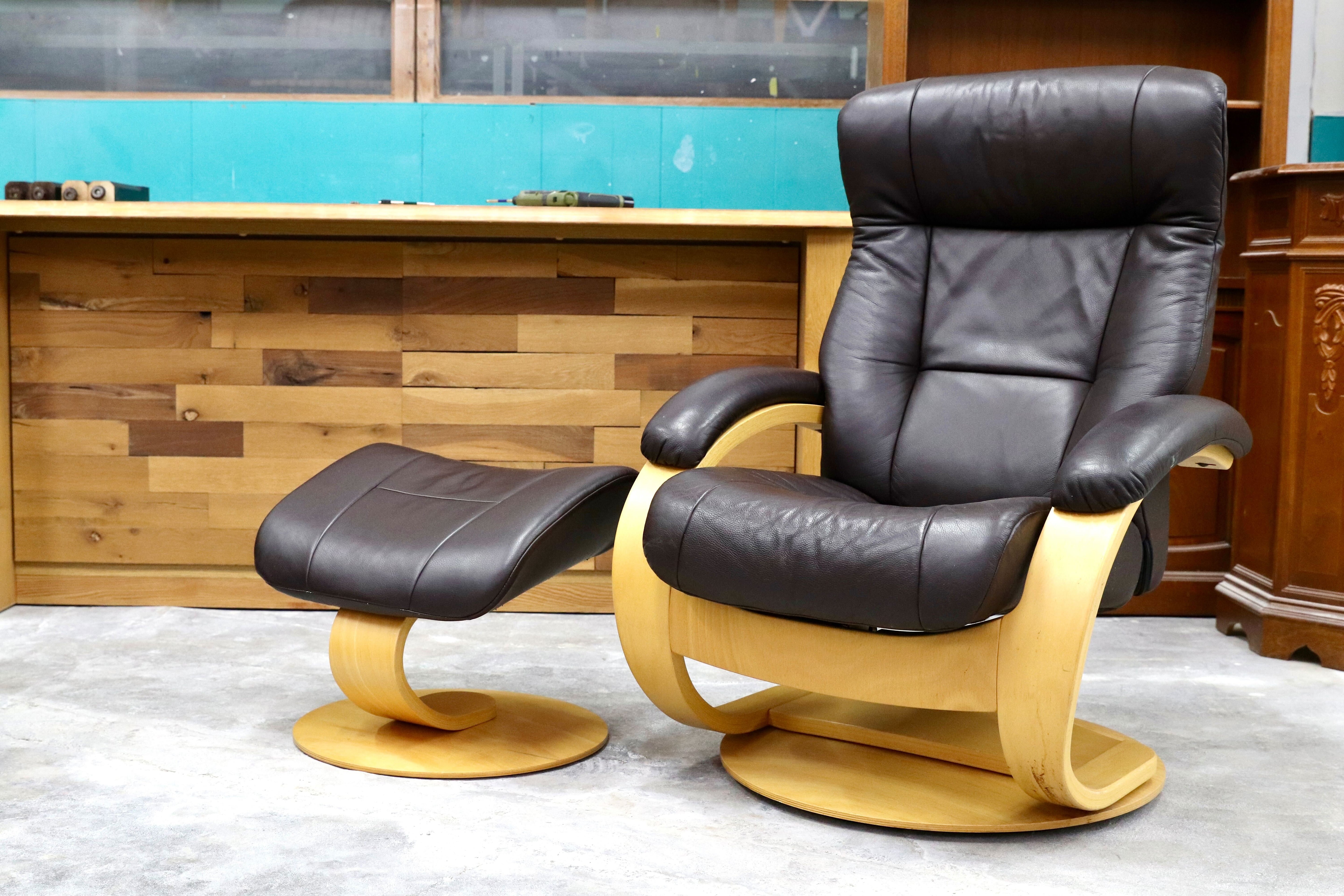 GMHS408○simons シモンズ Fjords フィヨルド マニアーナ リクライニングチェア シングルソファ 北欧家具 ノルウェー 本革 約36万