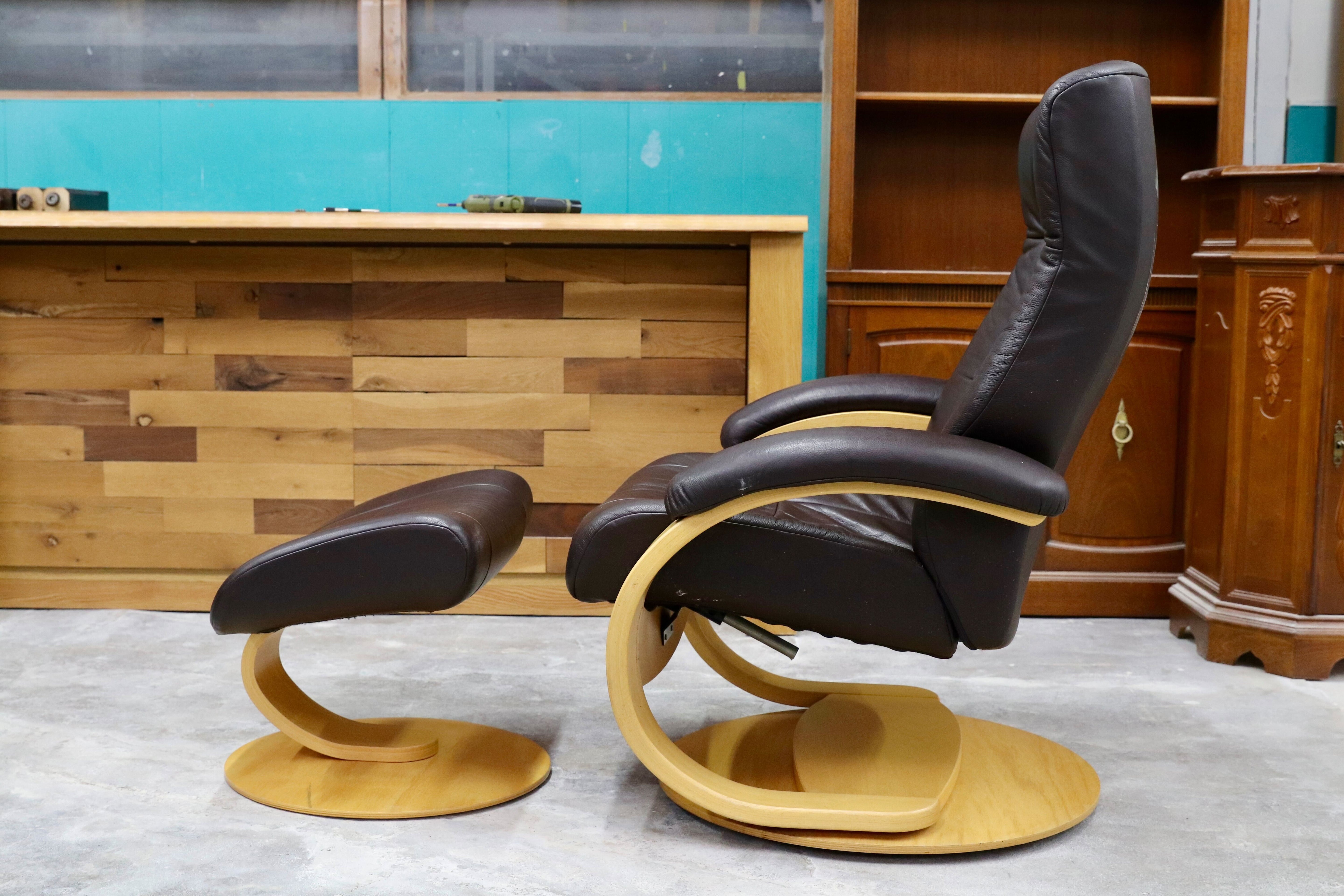 GMHS408○simons シモンズ Fjords フィヨルド マニアーナ リクライニングチェア シングルソファ 北欧家具 ノルウェー 本革 約36万