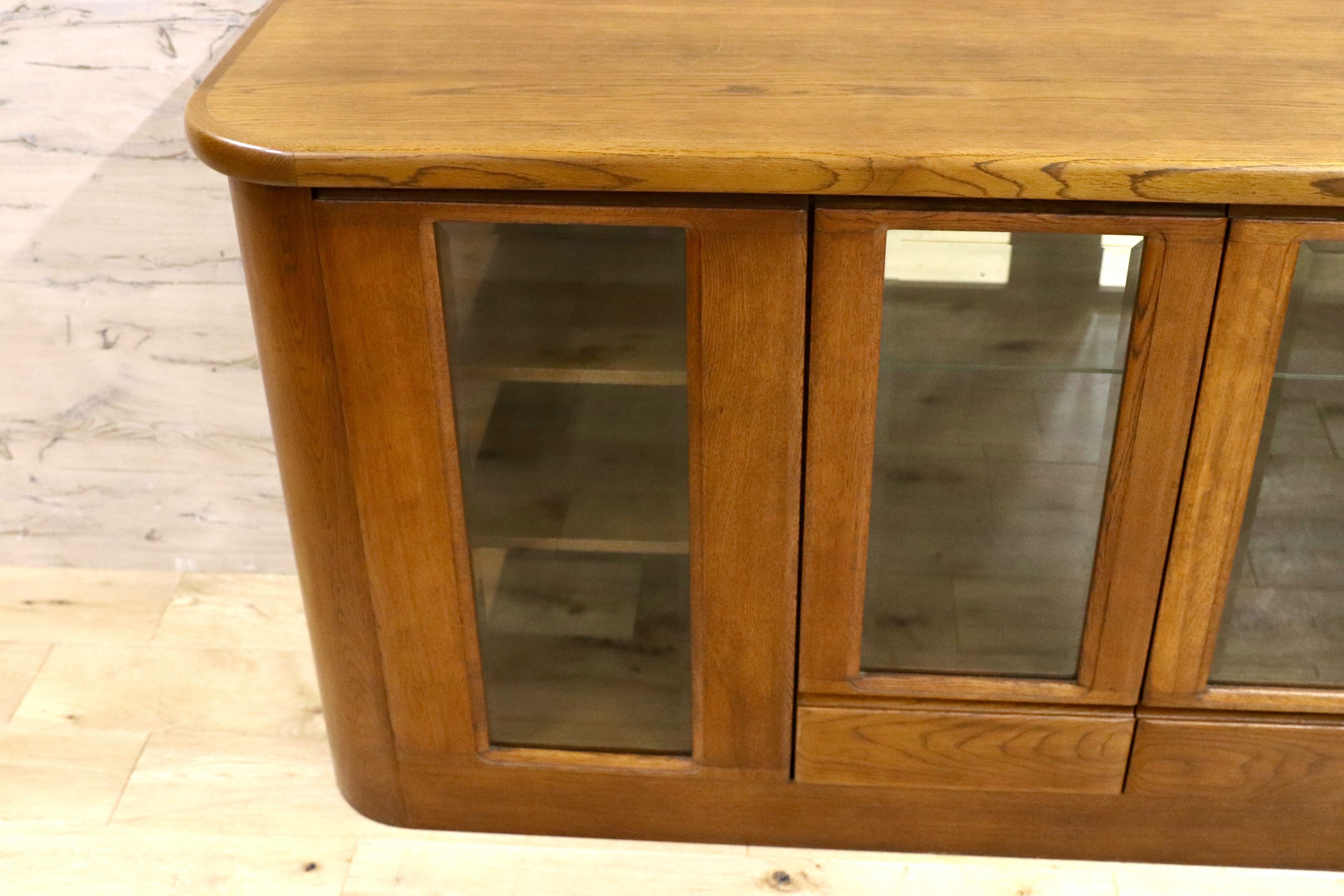 GMIH314○浜本工芸 / HAMAMOTO サイドボード リビングボード 楢材 オールド 国産 ヴィンテージ キュリオケース