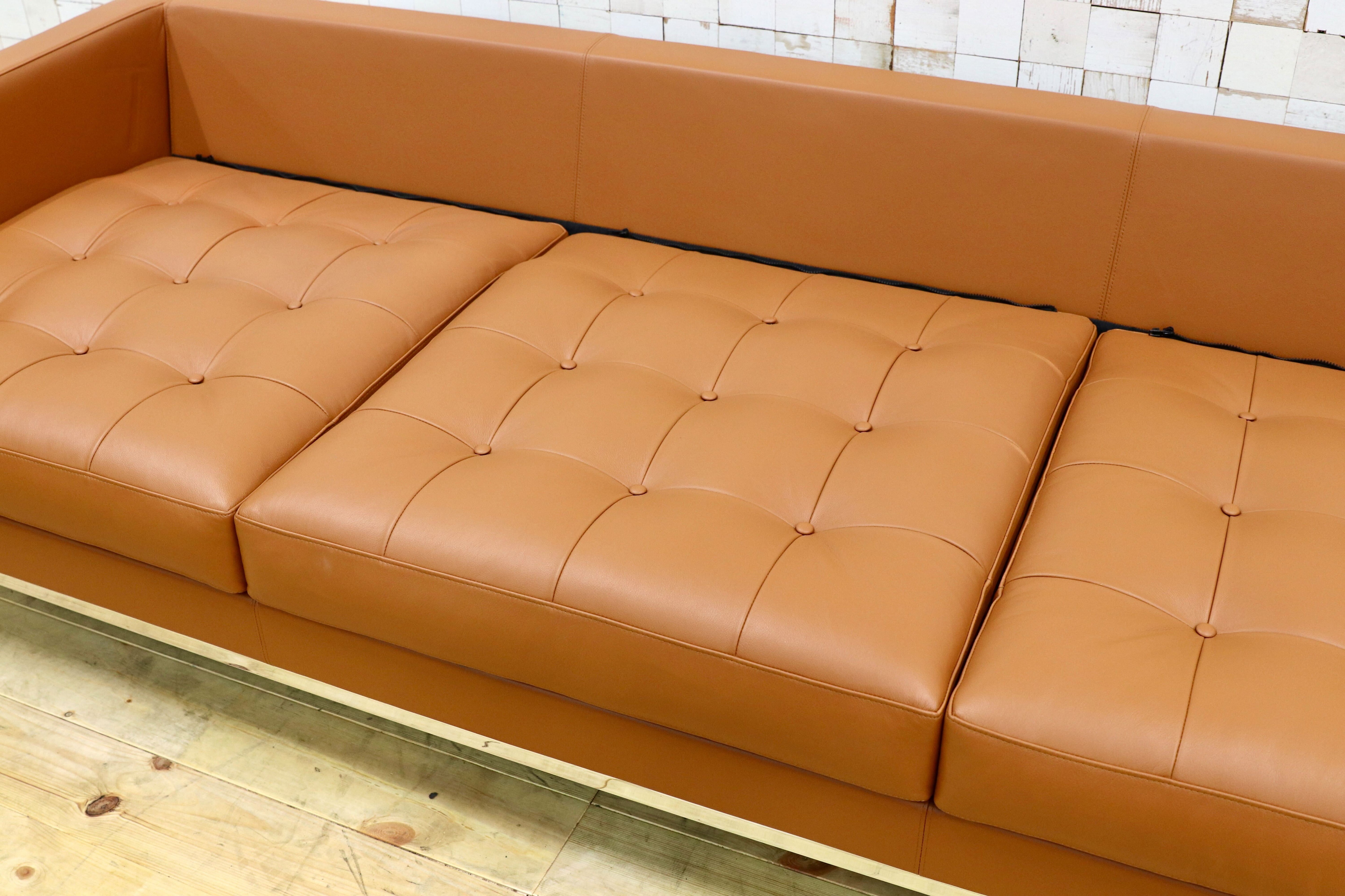 GMHN238○Knoll / ノル Florence Knoll Collection Relax Sofa 3人掛けソファ 本革 ライトブラウン ショールーム展示品 定価285万※発送不可