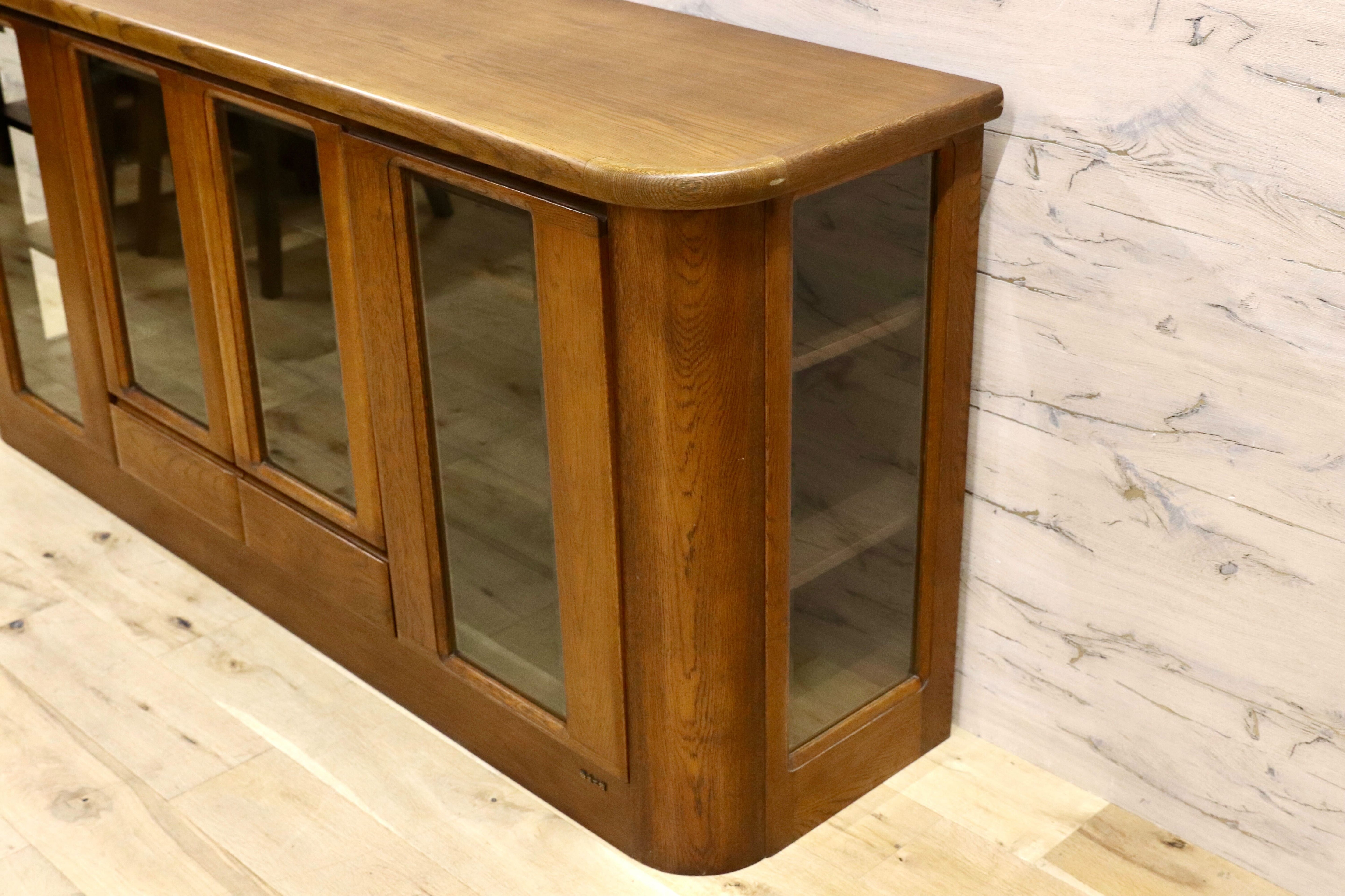 GMIH314○浜本工芸 / HAMAMOTO サイドボード リビングボード 楢材 オールド 国産 ヴィンテージ キュリオケース